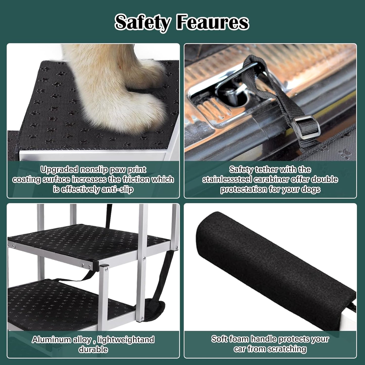 Joyrally Extra Wide Dog Stairs for Large Dogs,Dog Stairs for Cars,Foldable Dog Ramp Pet Steps Light Weight Aluminum,High Beds, Trucks, Supports up to 200 lbs (Extra Wide-4 Steps)