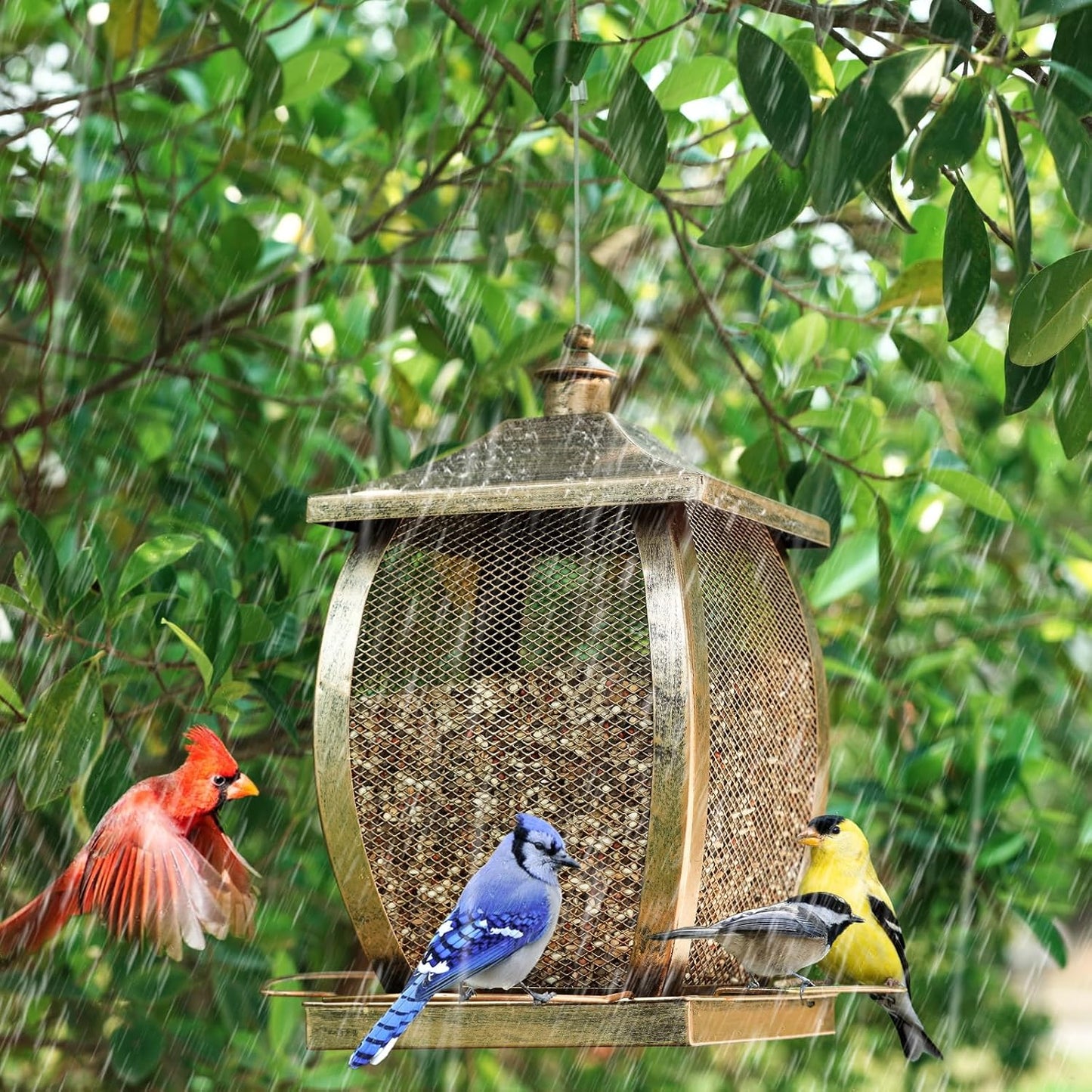 Bird Feeder, Heavy Duty Metal Wild Bird Feeders for Outdoors Hanging, 9 Lbs Extra Large Retro Lamp Shape Birdfeeder for Garden Yard Outside Backyard, Easy Fill