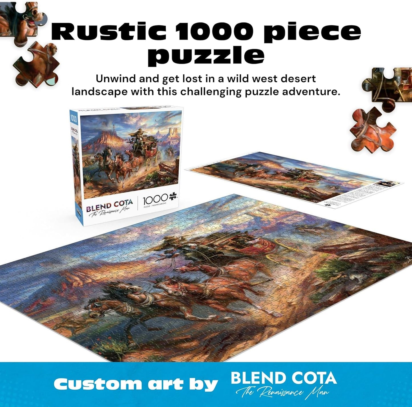 Buffalo Games – Blend COTA Wild Wild West 1000 Piece Jigsaw Puzzle, Western Action Art Puzzle for Adults in Premium Gift Box