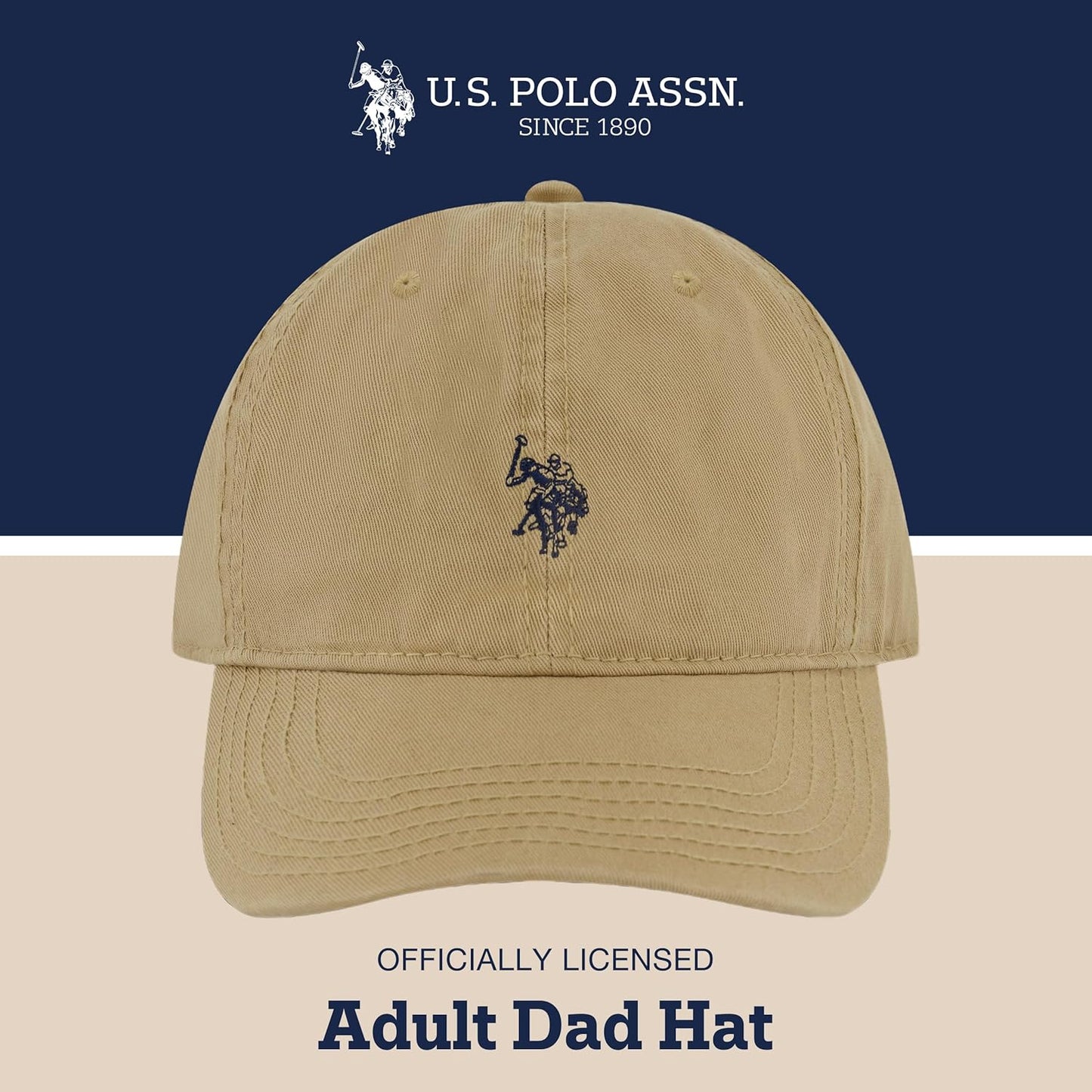 U.S. Polo Assn. mens U.s. Polo Assn. Washed Twill Cotton Adjustable Hat With Pony Logo and Curved Brim Baseball Cap, Khaki, One Size US