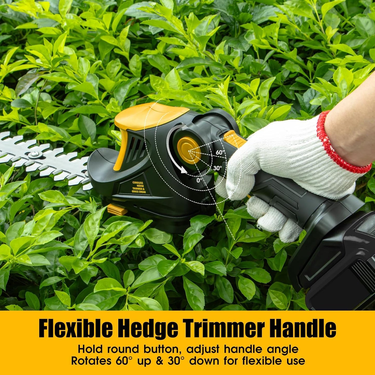Hedge Trimmer Cordless for DEWALT 20V MAX Battery, 1200RPM Grass Trimmer Electric Hedge Trimmer, 2 in 1 Design, Perfect for Yard, Garden, and Lawn Care(Battery Not Included) (Yellow)