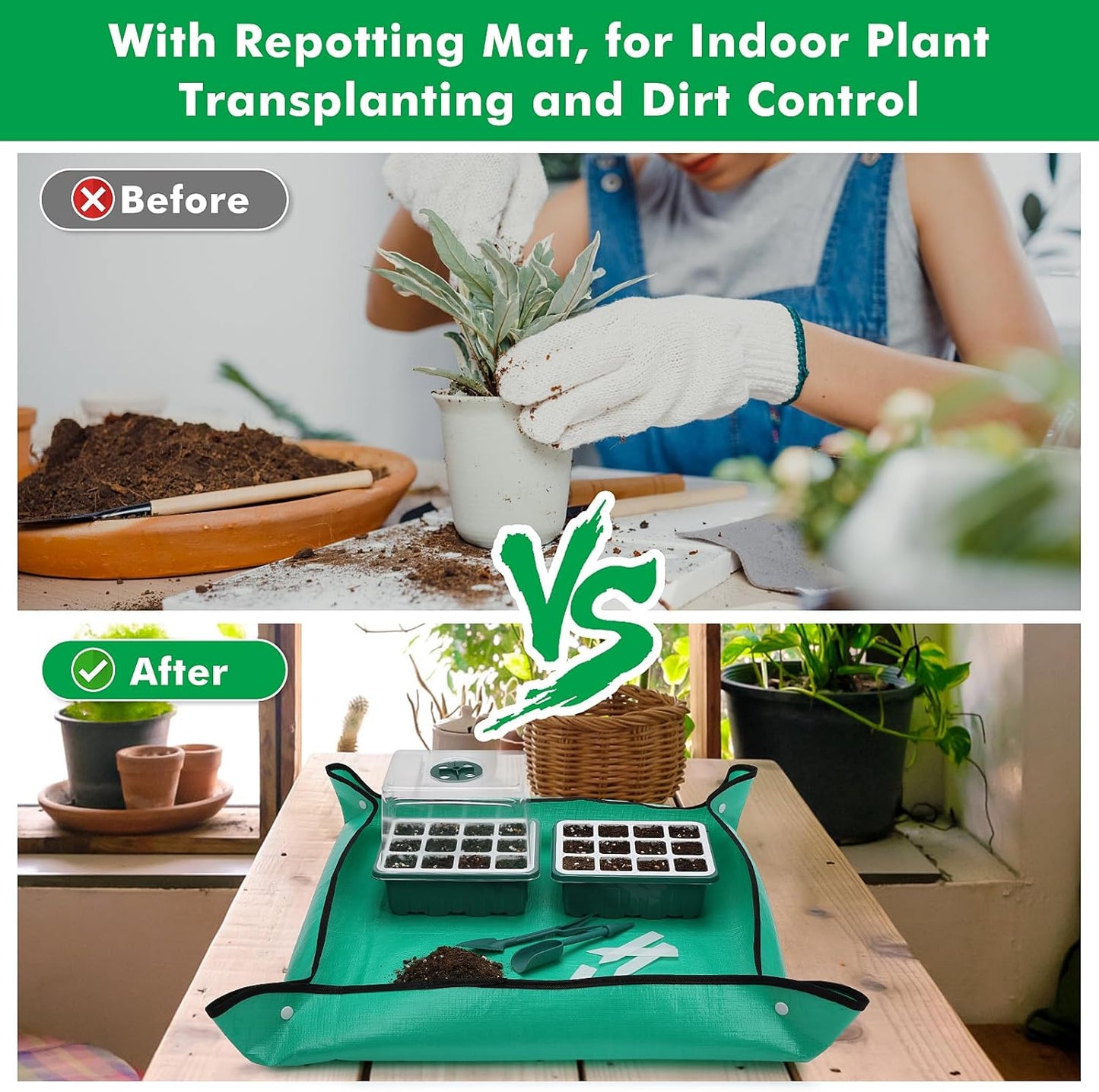 Reusable Seed Starter Tray with 72 Soft Silicone Cells, 6 Pack Seed Starter Kit with Repotting Mat, Humidity Dome and High Lid, Germination Trays for Indoor Greenhouse Seed Starter