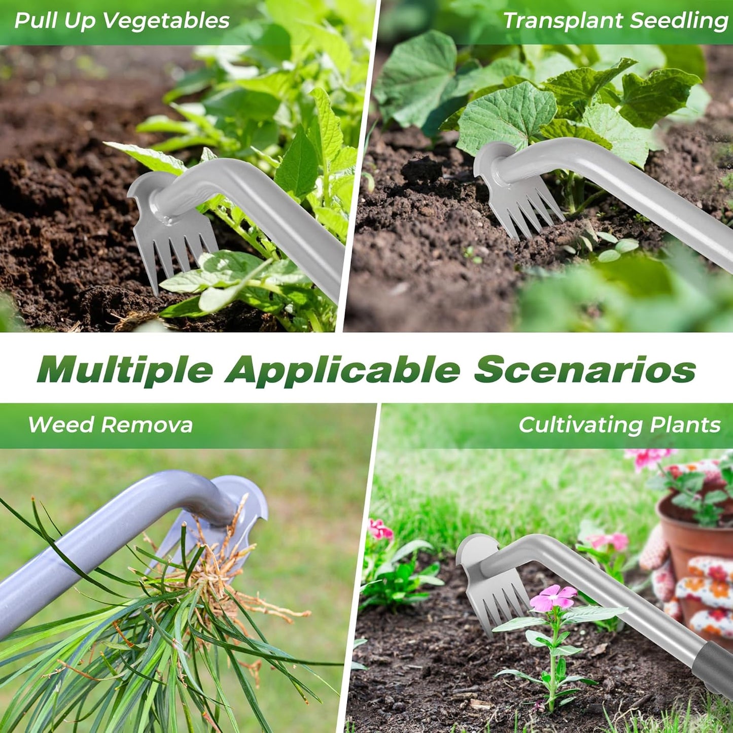 Walensee Weed Puller Tool, Portable Garden Weed Pulling Tool,Upgraded Durable Garden Weeder with 5-Tine Manganese Steel&Rubber Handle for Vegetable Gardening, Backyard Planting & Uprooting Weeding
