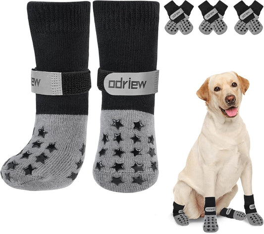 Non Slip Dog Socks to Prevent Licking Paws - Dog Booties for Hardwood Floors Anti Slip - Grippy Socks for Senior Dog - Double Side Paw Protector Prevent Scratching for Hot Pavement. (Grey, L)