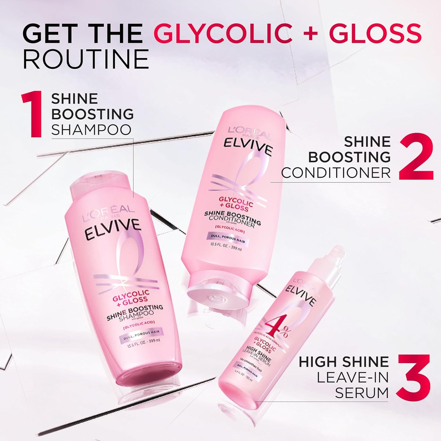 L'Oreal Paris Elvive Glycolic + Gloss High Shine Leave-In Hair Serum, Smooths Dull, Porous Hair Into High-Shine, Glossy Hair, 4.4 Fl Oz
