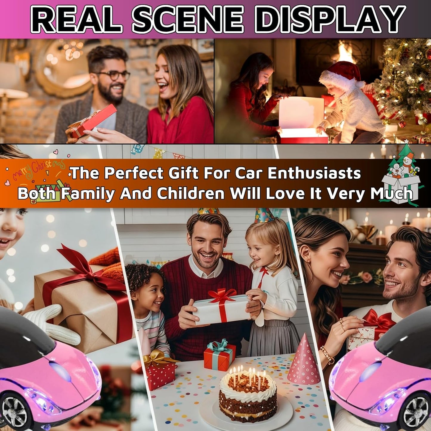Pink Wireless Car Mouse - 2.4G Wireless with USB Receiver, Optical Mouse for PC, Laptop, Tablet - Win XP/Vista/7/ME/2000/Mac OS Pink Mouse for Her for Christmas