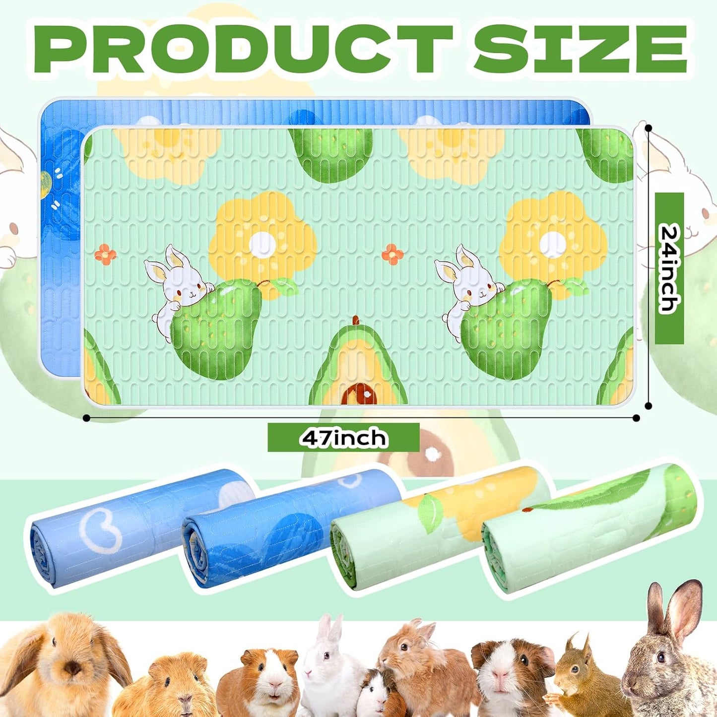 4 Pcs Guinea Pig Cage Liner, Washable Guinea Pig Bedding,Reusable Rabbit Bedding Waterproof Guinea Pig Pee Pads, Absorbent Guinea Pig Bedding for Small Animals Hamster Rabbit Squirrel Cage 47"
