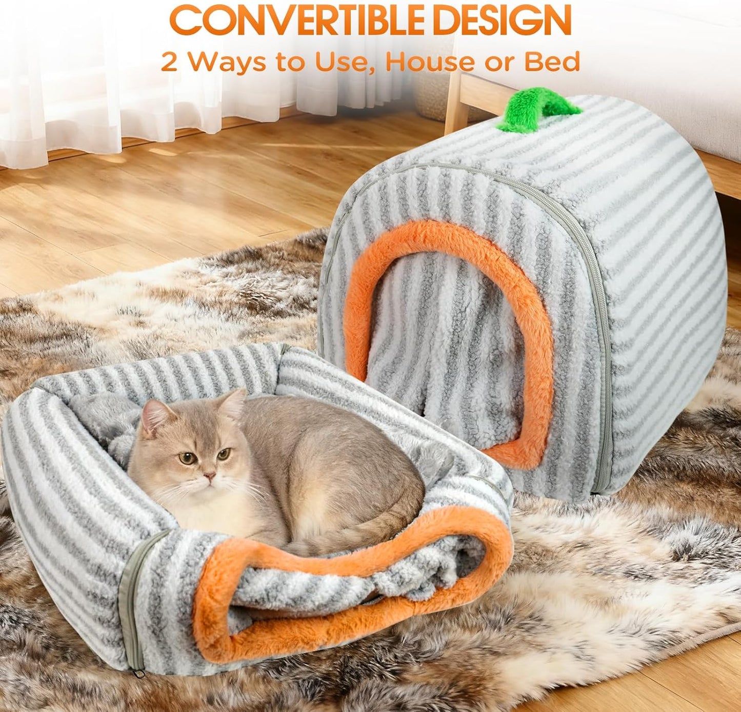 Dog House Indoor for Small Dogs, 2-in-1 Enclosed Dog Bed with Cover Cave & Curtain, Dog Tent with Plush Washable Cushion, Inside Dog House for Pets Under 17 lbs(Grey, Medium)