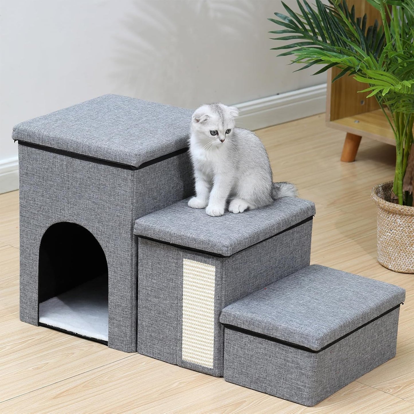 Pet Stair 3 Levels Step Climbing Stair Stairway Intelligence Training Stairway Dog Ramps for Small Breeds Space Saving Foldable Dog Step for Travel
