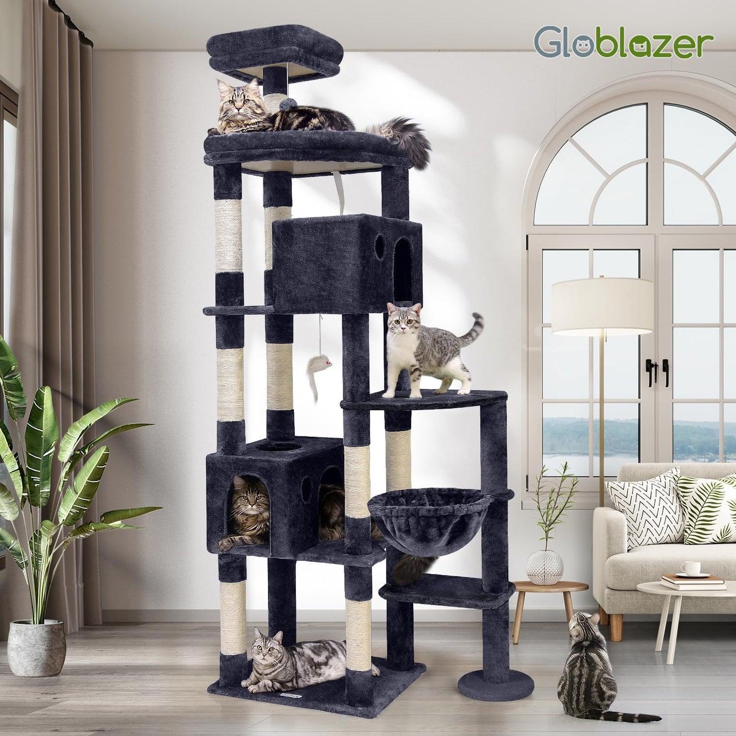 Globlazer Giant Cat Tree, 83 inch Cat Tree for Indoor Cats Large Adult, XXL Cat Tower with 9 Scratching Posts for 20lb+ Heavy Duty Large Adult Cats, F83, Dark Grey