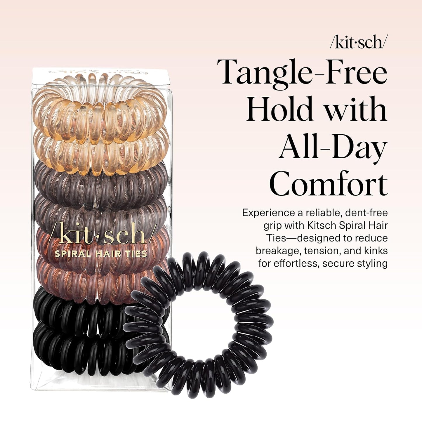 Kitsch Spiral Hair Ties for Women – Coiled Plastic Hair Ties No Damage, Ponytail Holders for Thick and Thin Hair – Creaseless and Dent-Free, Phone Cord Style | Ideal Gifts for Women - Brunette, 8 Pcs