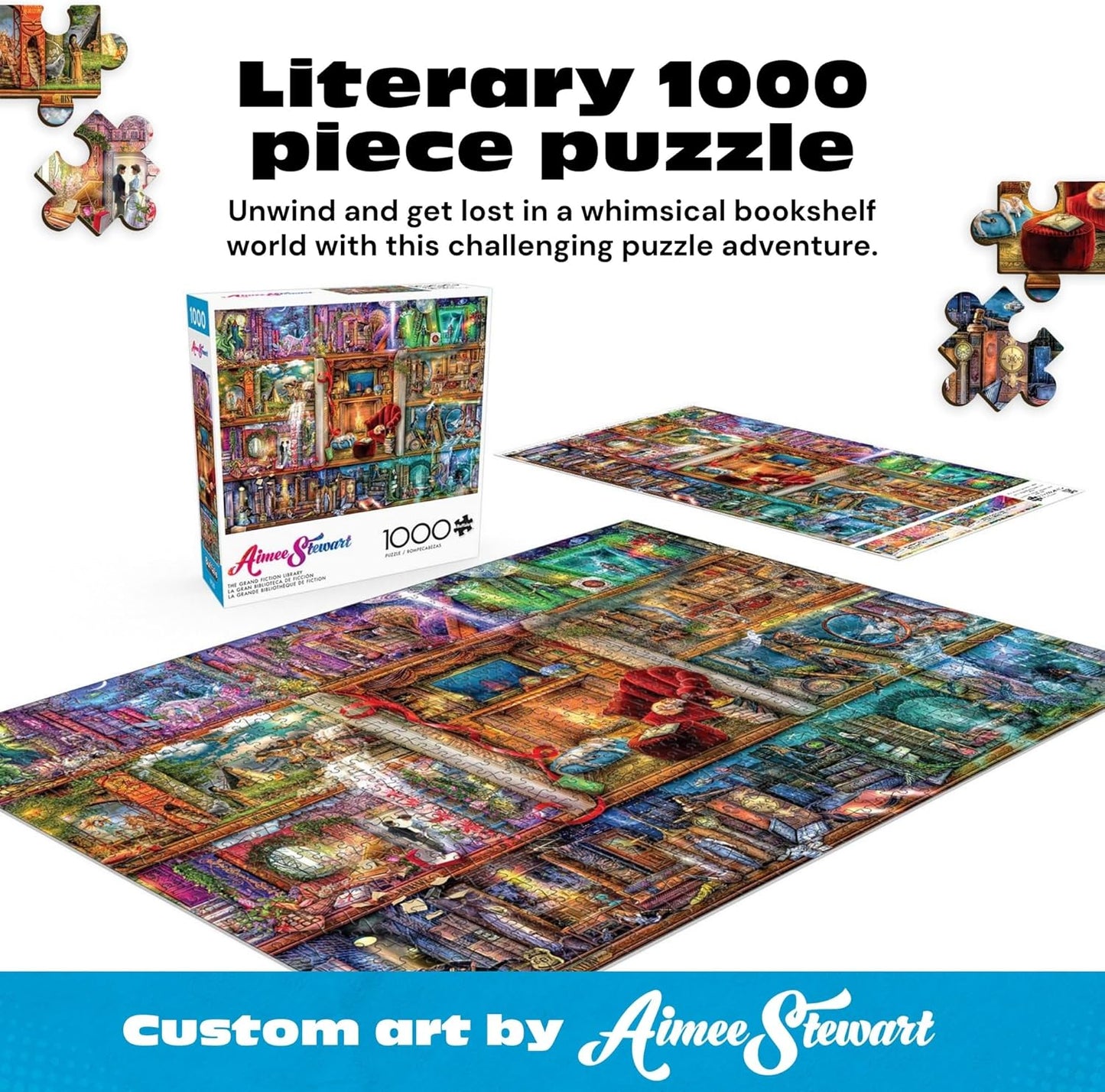 Puzzles for Adults 1000 Pieces – Buffalo Games The Grand Fiction Library by Aimee Stewart, Colorful Challenging 1000 Piece Jigsaw Puzzle for Adults with Poster, Made in The USA