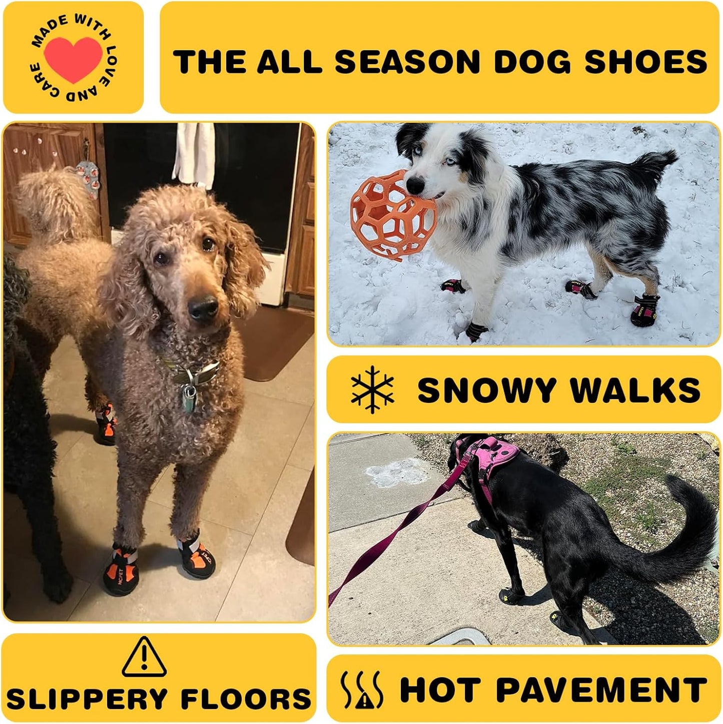 Hcpet Dog Boots, Dog Shoes for Large Dogs, Medium Dog Boots & Paw Protectors, Anti-Slip Dog Booties for Hot Pavement Winter Snow Hiking with Reflective Straps Black Size 6