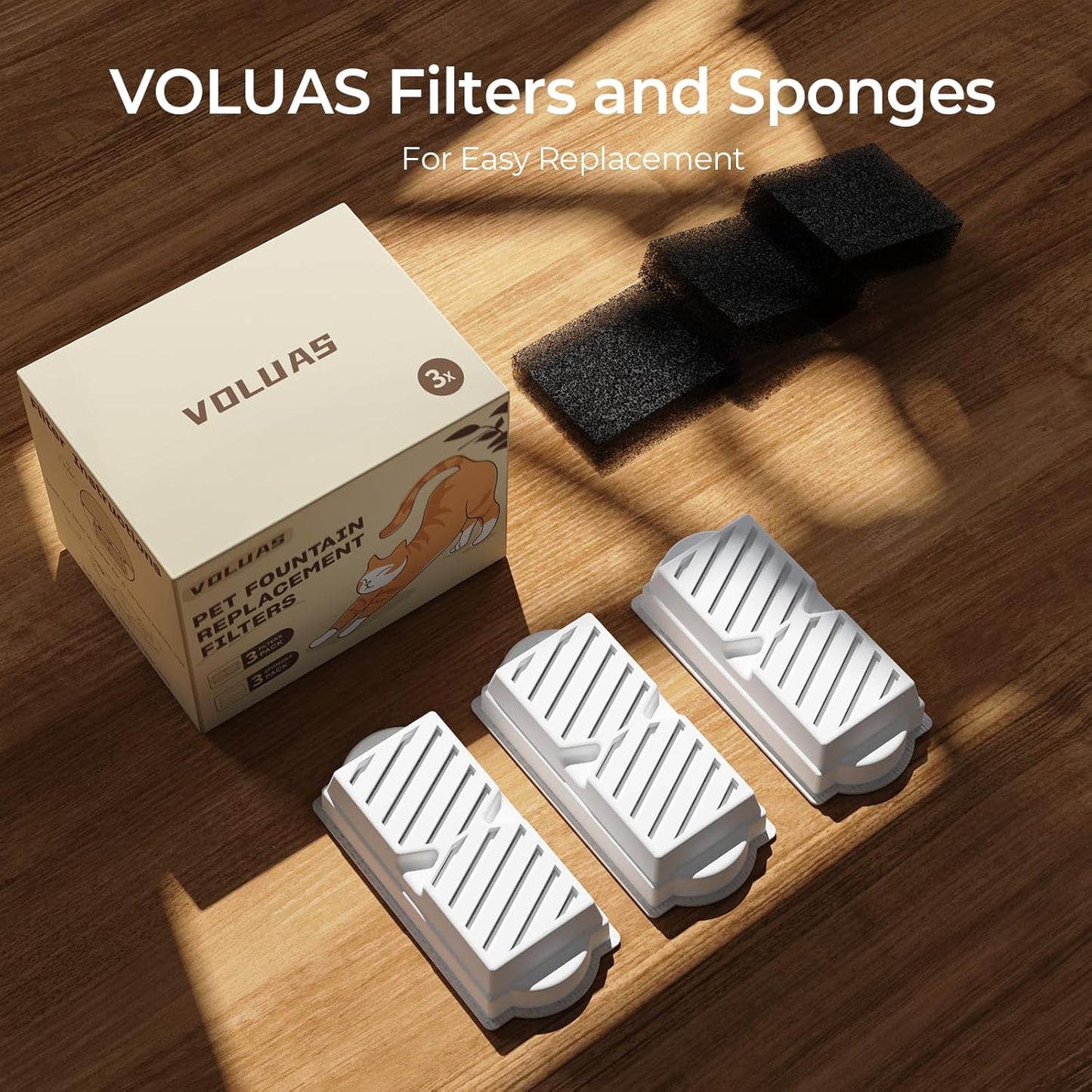 Cat Water Fountain Filters Replacement & Pre-Filter Sponges for 2.2L/74oz Ceramic Cat Fountain, Cat Water Dispenser – 6 Pack Filters & 6 Pre-Filter Sponges