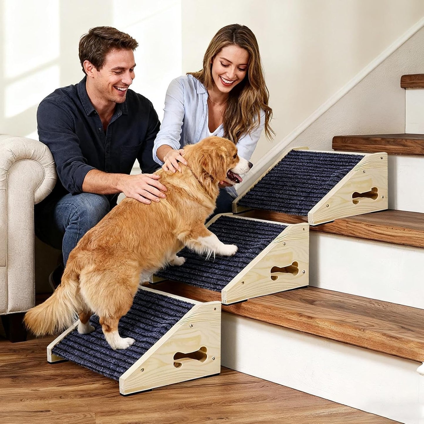 Portable Dog Climbing Ramp, Wooden Safety Stairs, Ergonomic Design with Stable Build, Pet Ramp Accessory for Couch or Sofa, High Bed Ramps with Easy Setup, Indoor Use for Pets