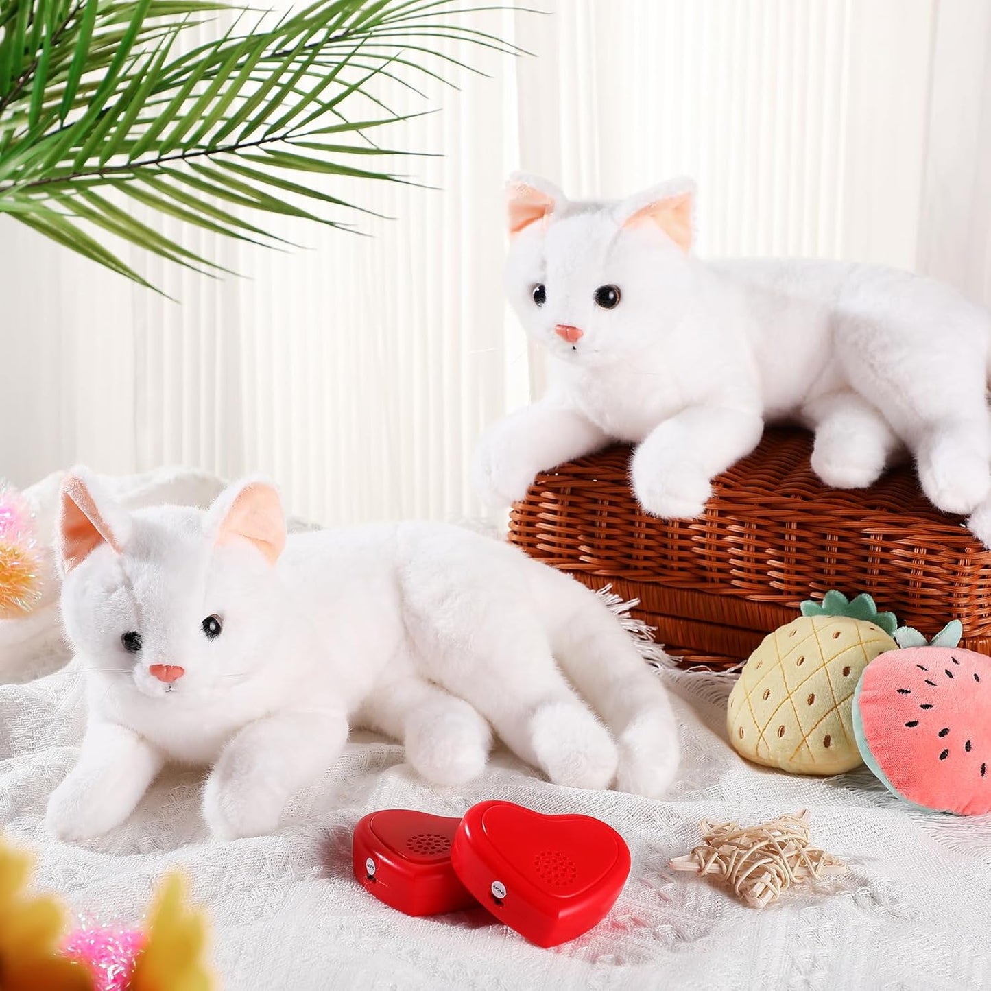 Shappy 2 Pcs Heartbeat Cat Calming Doll Stuffed Plush Warm Pillow Heart Shaped Replacement Soother Red Heartbeat Simulator for Cat Kitten Dog Anxiety Relief Sleep