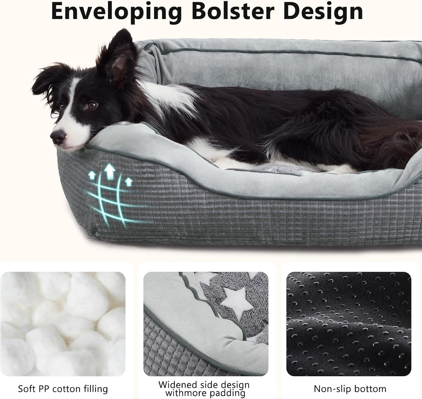 SIWA MARY Dog Beds for Small Medium Dogs & Cats. Washable Pet Bed, Orthopedic Dog Sofa Bed, Soft Calming Sleeping Warming Puppy Bed (Star-Grey, Small-(20’’x 19’’x 6’’))