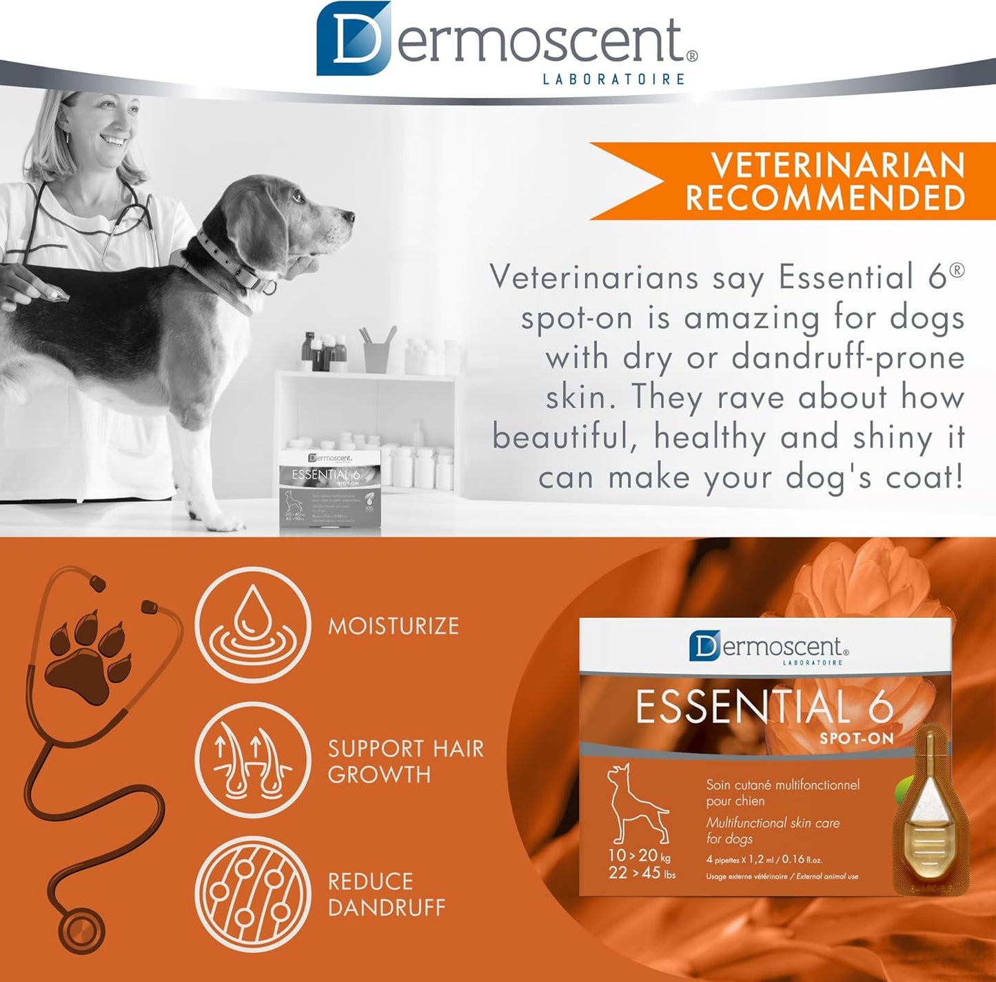 Dermoscent SpotOn Skin Care for Medium Dogs 22 to 44 lbs(10 to 20 kg)