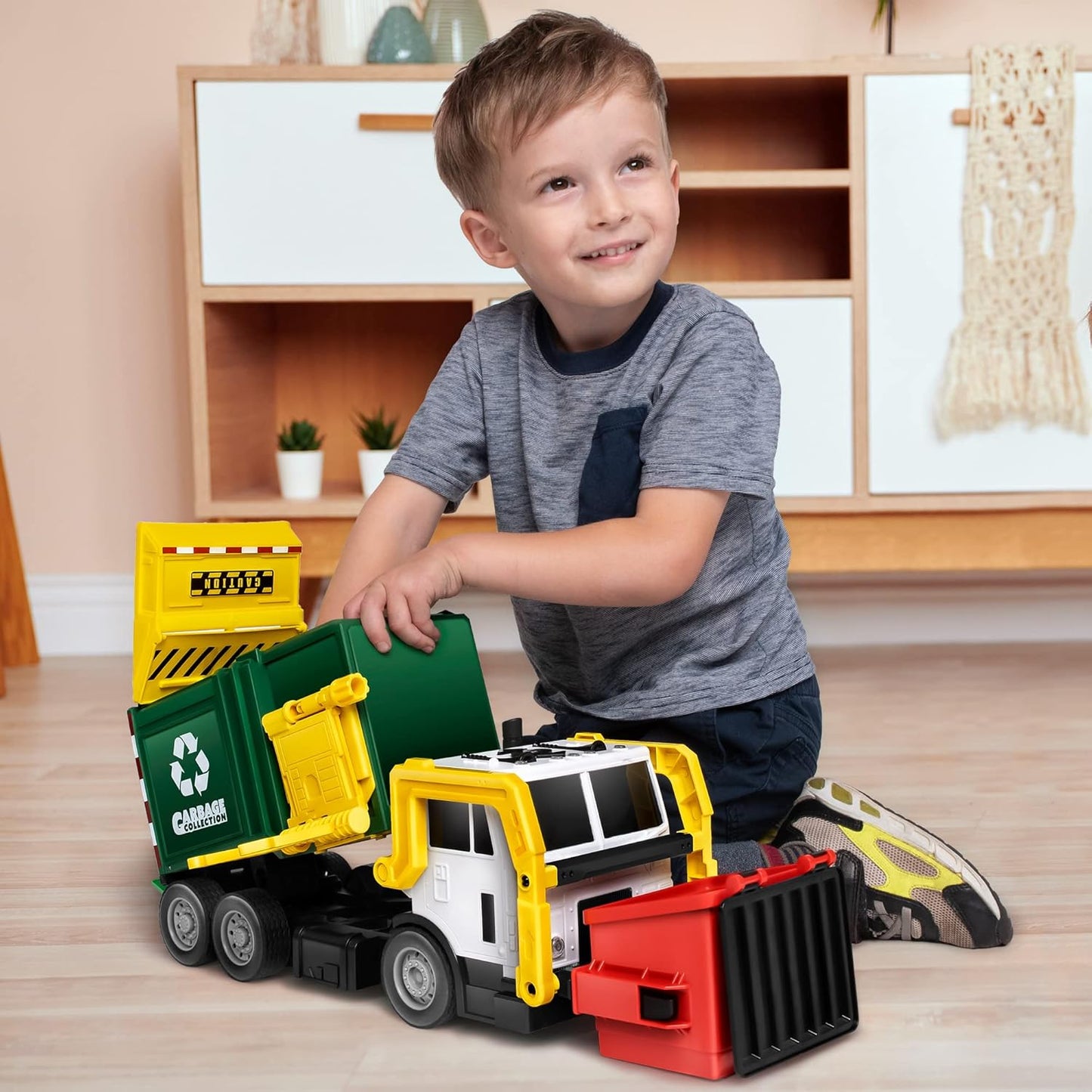 JOYIN Large Friction Powered Garbage Truck Toy Set, Includes Dumpster, Trash Bins, and Learning Cards for Kids, Boy Toys Birthday Gift for Boys Girls Kids Toddler Gift of Easter Basket Stuffers