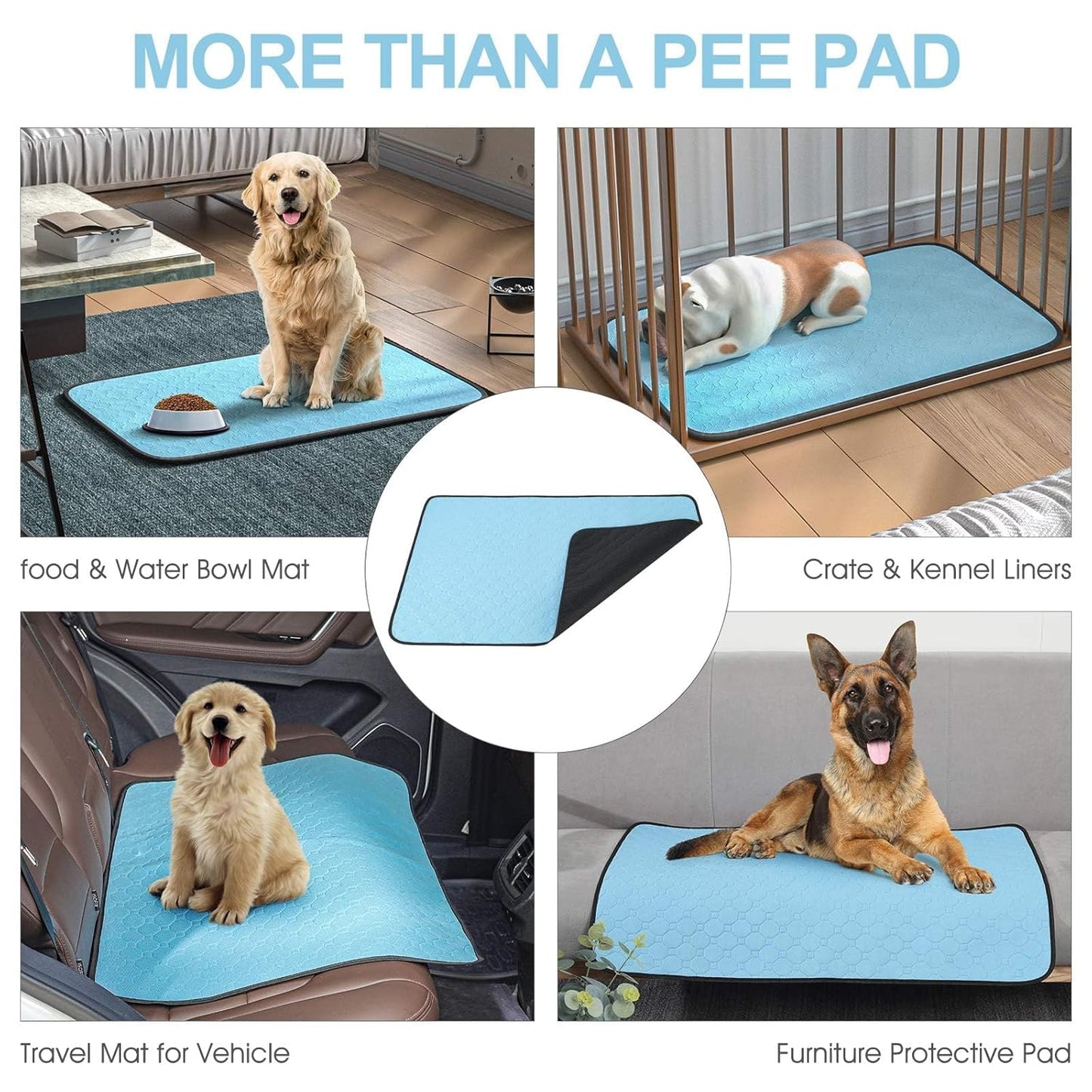 Washable Puppy Pads 4-Pack, 23"x35" Large Reusable Dog Pee Pads, Super Absorbent & Non-Slip Mat for Potty Training, Whelping, Crates & Playpens，Blue