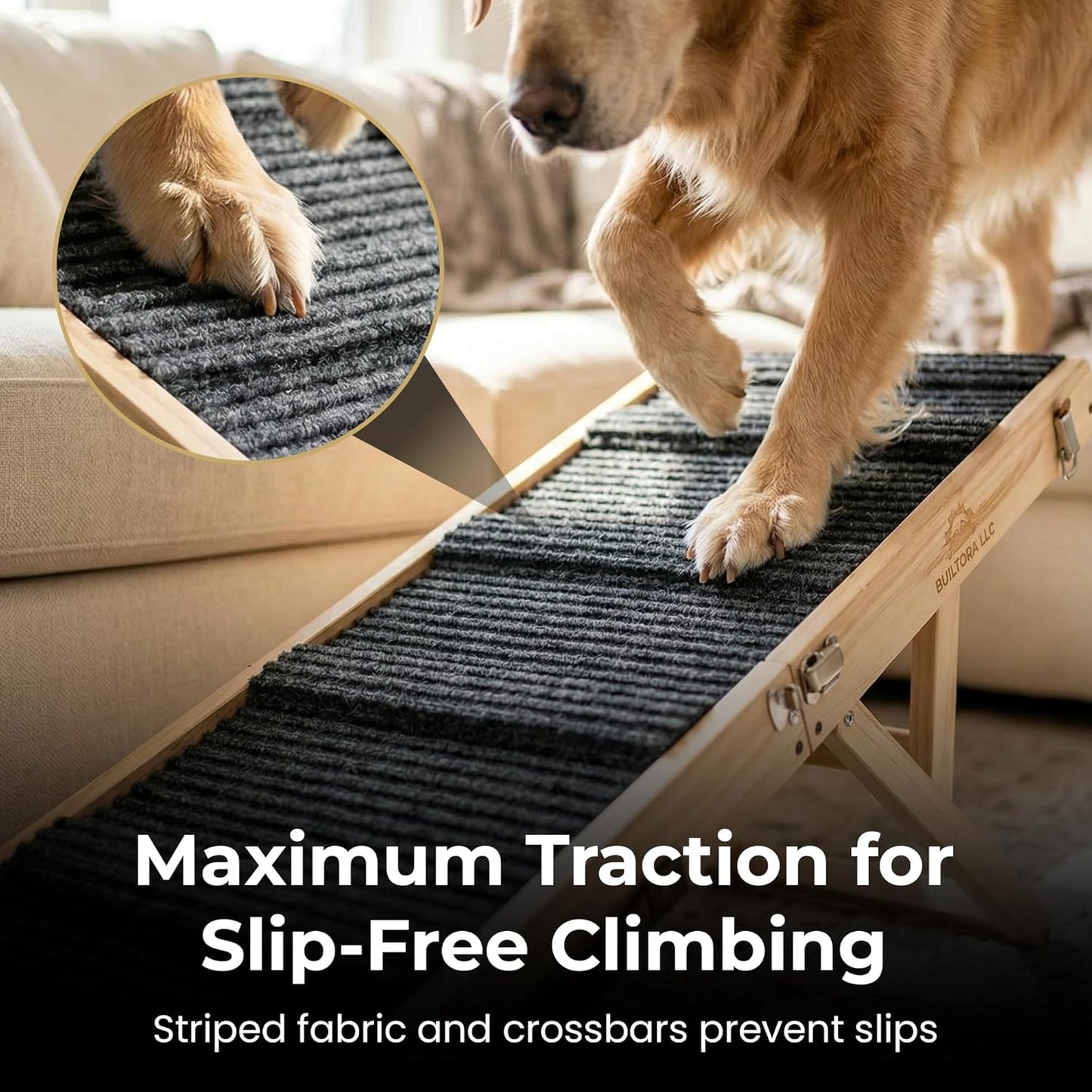 Dog Ramp for Bed & Couch, Foldable 4 Adjustable Dog Stairs for Small & Medium Dogs, Non-Slip Carpet Surface, Solid Pine Wood Dog Ramp for High Bed Sofa, Portable Dog Steps for Bed