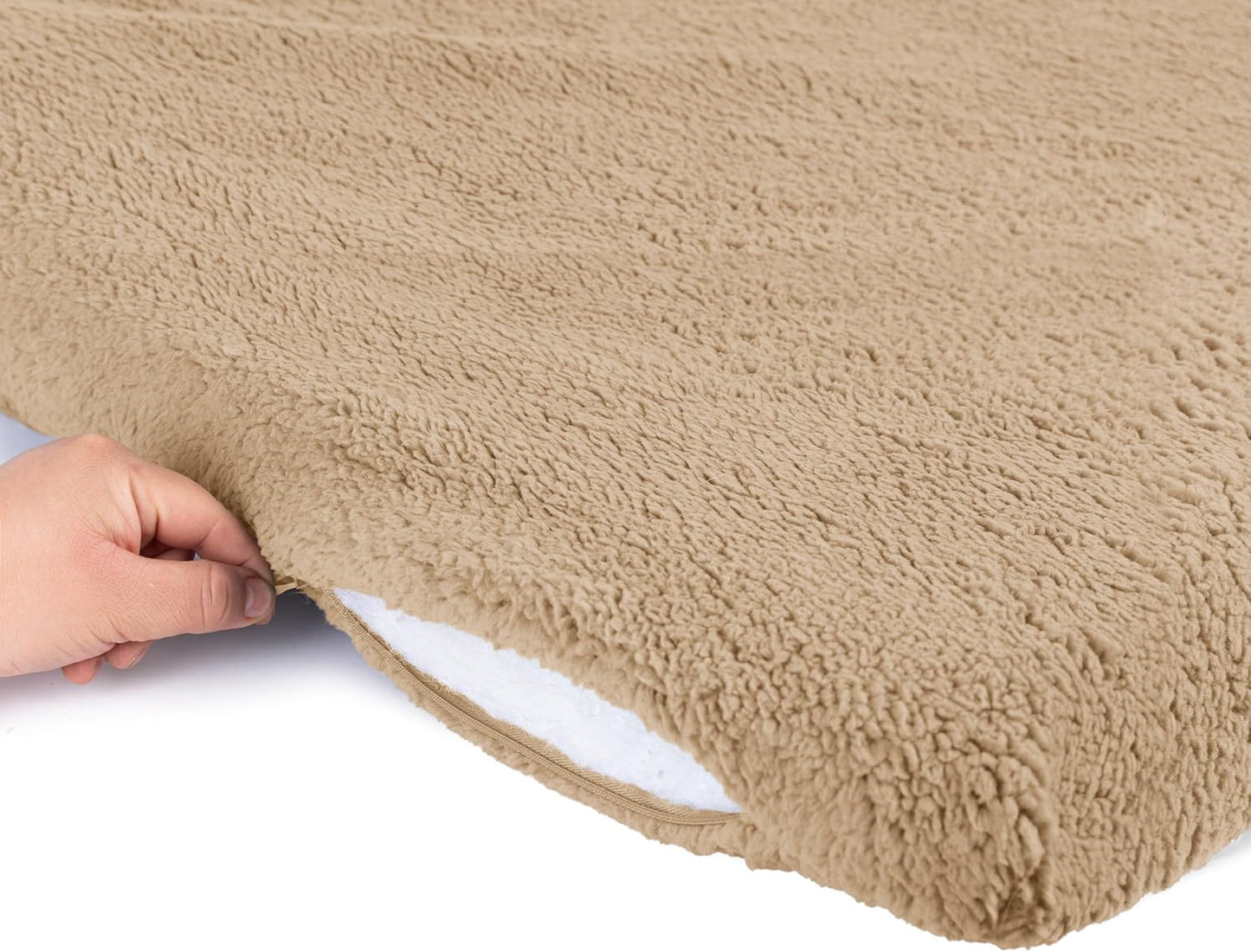 Sherry Kline Reversible Sherpa to Sherpa Crate Mat for Pets - Durable Zippered Design, Removable Washable Cover - 20" x 30" x 2.5", Small, Taupe