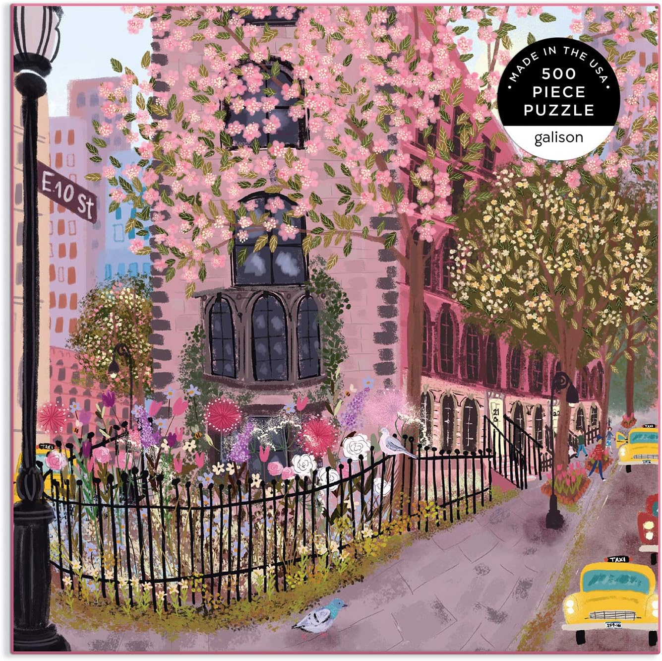Blooming Streets 500 Piece Puzzle from Galison - Beautifully Illustrated Jigsaw Puzzle of a Local NYC Street, Fun & Challenging, Unique Gift Idea