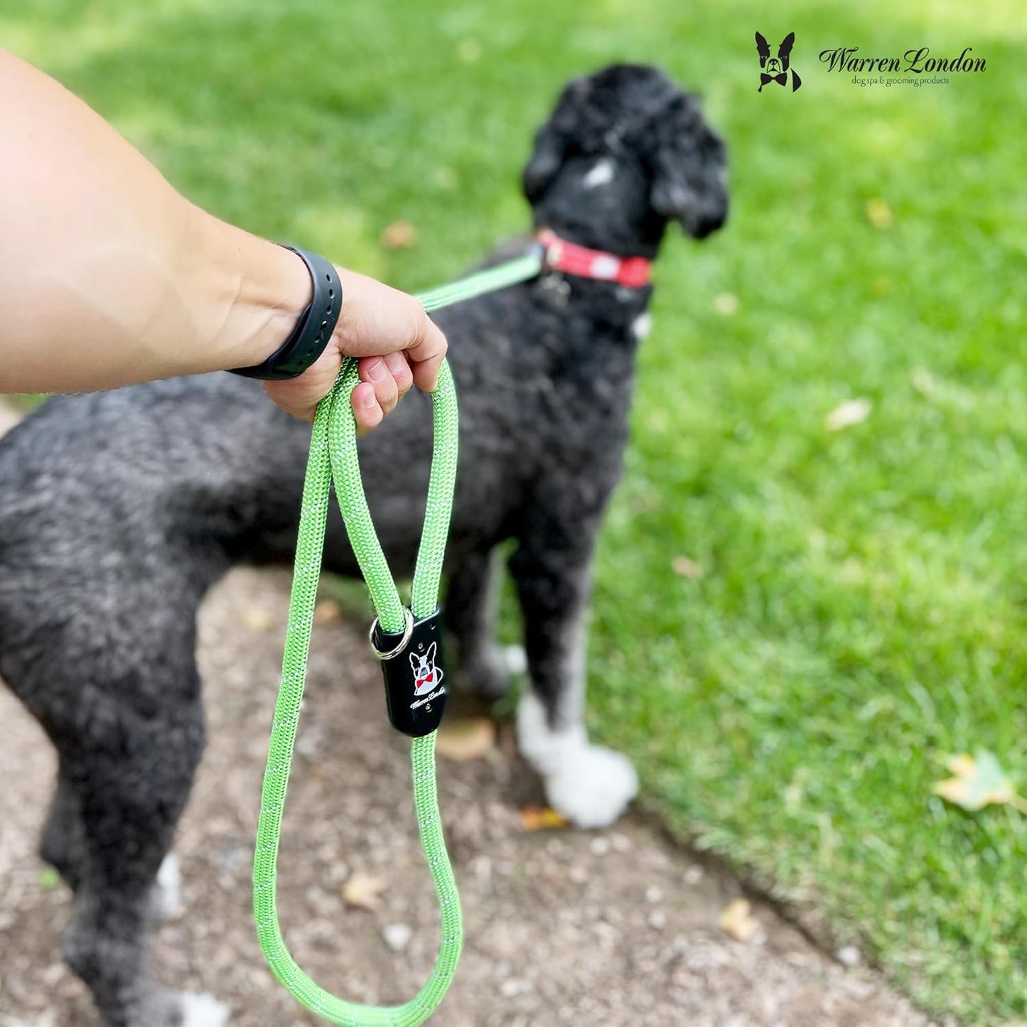 Warren London Climbing Rope Dog Leash – 5 ft Reflective Forest-Green Rope w/Comfort Grip & Locking Clip | Heavy-Duty Lead for Hiking, Camping & Daily Walks