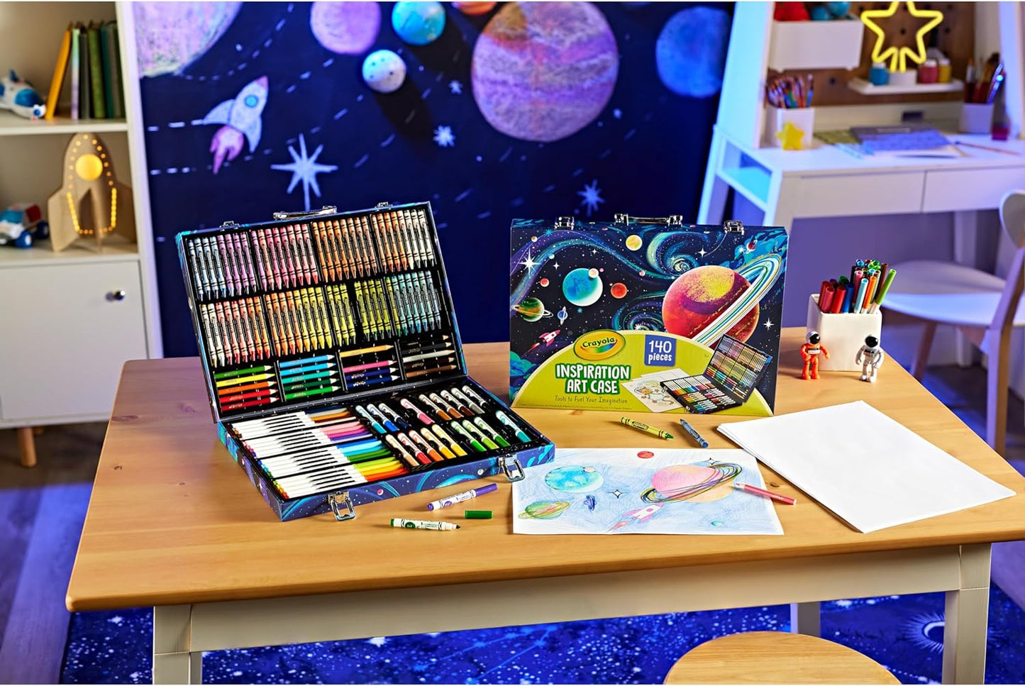 Crayola Inspiration Art Case Space Coloring Set (140pcs), Essential Easter Basket Stuffers, Art Kit for Kids, Crayons, Markers, Pencils, Easter Gifts for Kids, Ages 5+ [Amazon Exclusive]