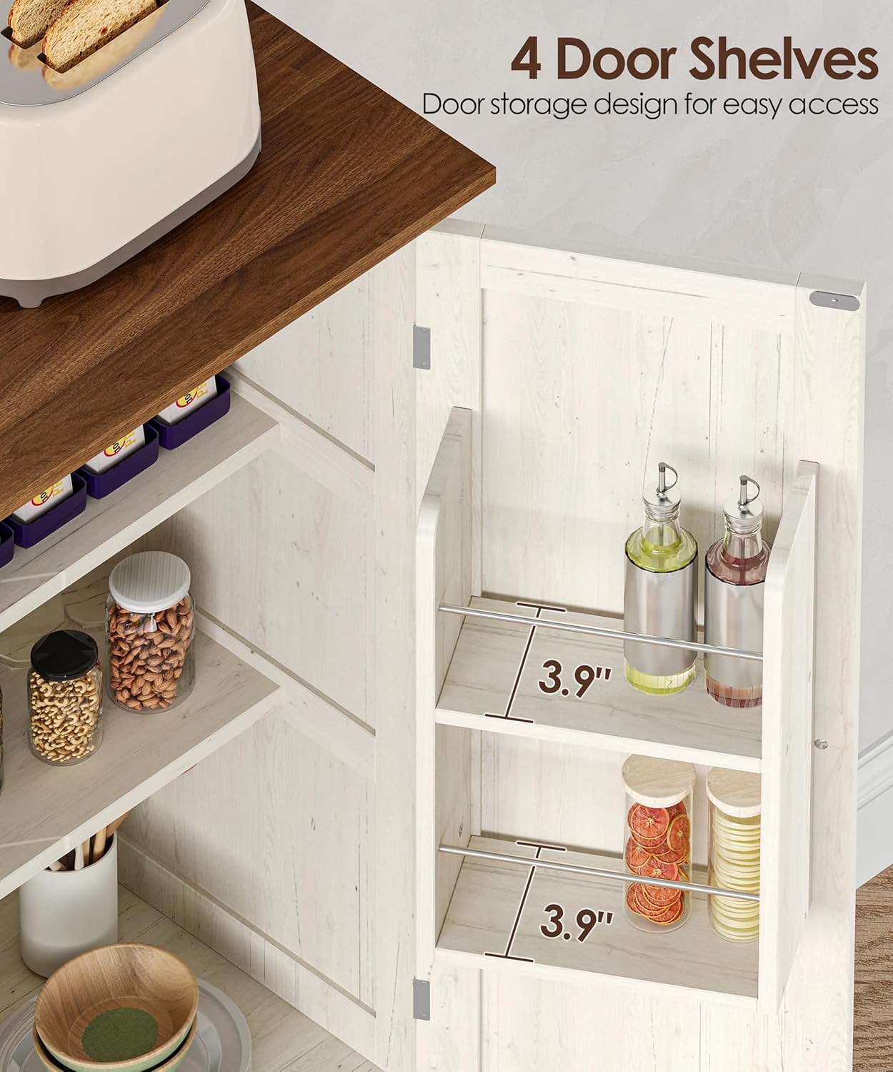 53.1" H Tall Bathroom Storage Cabinet with 4 Door Shelves, Linen Bathroom Floor Cabinet with 4 Doors, Pantry Cabinet for Bathroom, Living Room, Kitchen, Rustic White