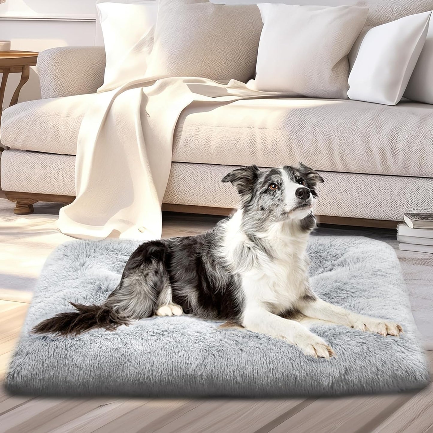 Dog Bed for Extra Large, Jumbo Dogs Breeds,Soft and Comfortable, Washable Plush Anti-Slip Pet Mat - Deluxe Fluffy Kennel Pad, Grey 48 X 29 in
