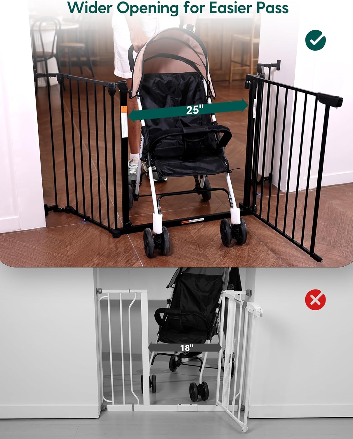 Babelio 72" Extra Wide Baby Gate, 30" Tall Auto Close Dog Fence for Stairs Kitchen Doorways Fireplace, Hardware Mounted Pet Gate Indoor, Foldable 3 Metal Panels, Black