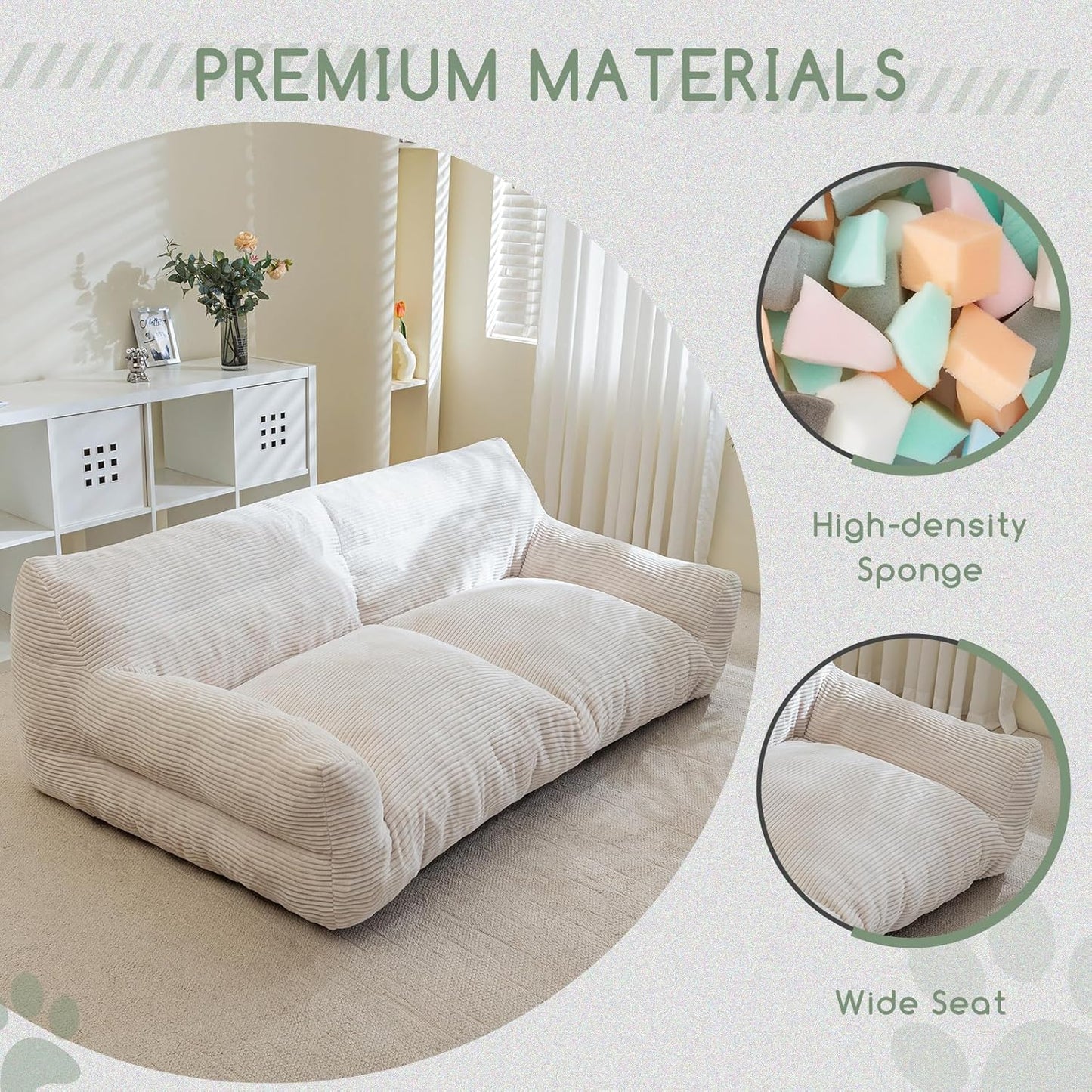 HIGOGOGO Large Human Dog Bed, Giant Dog Sofa Bed, Big Comfy Floor Sofa Couch for Pet Families with Foam Chunk Supportive Mat, XXXXL Size Corduroy Orthopedic Bed for Human, Beige