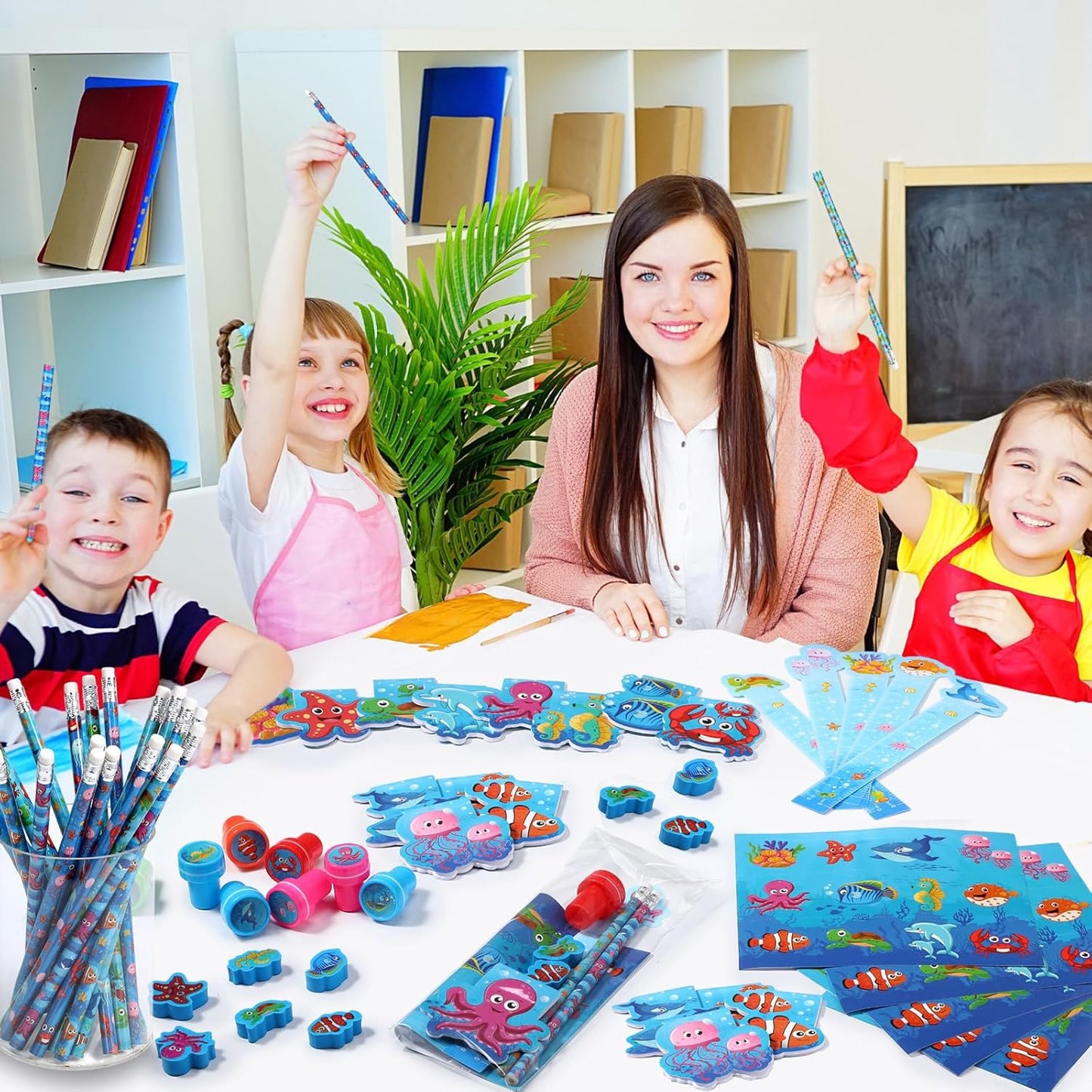 PerKoop 168 Pcs Under The Sea Stationery Ocean Themed Goodie Bag Stuffers Party Supplies with Mini Ocean Notebook Pencil Sticker Stationery Gift Set for Sea Animals Prizes Rewards Piñata Fillers