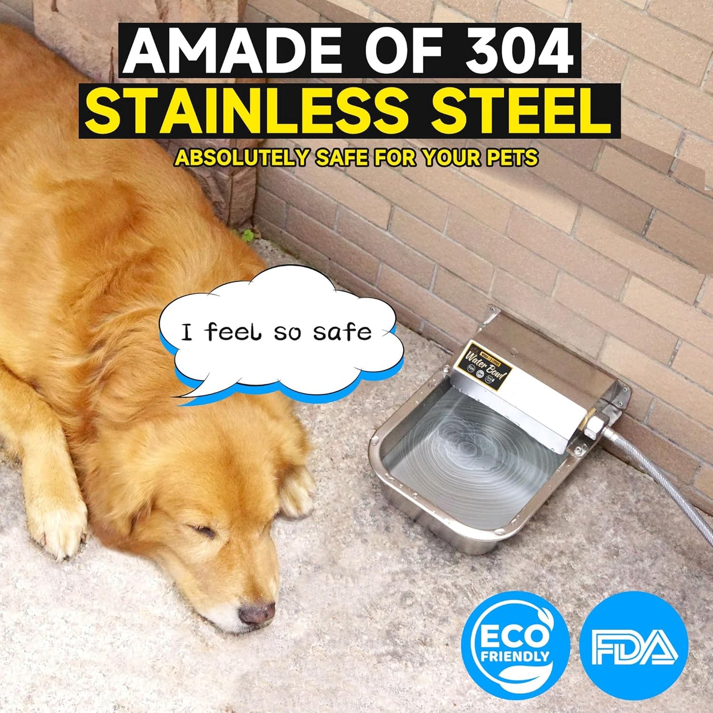 PETTEN Automatic Water Dispenser for Dogs,3L/1Gal Stainless Steel Water Bowl Dispenser Kit, Auto-Filling Fresh Water for Pets/Livestock, Fits GHT Male 3/4" Faucet.