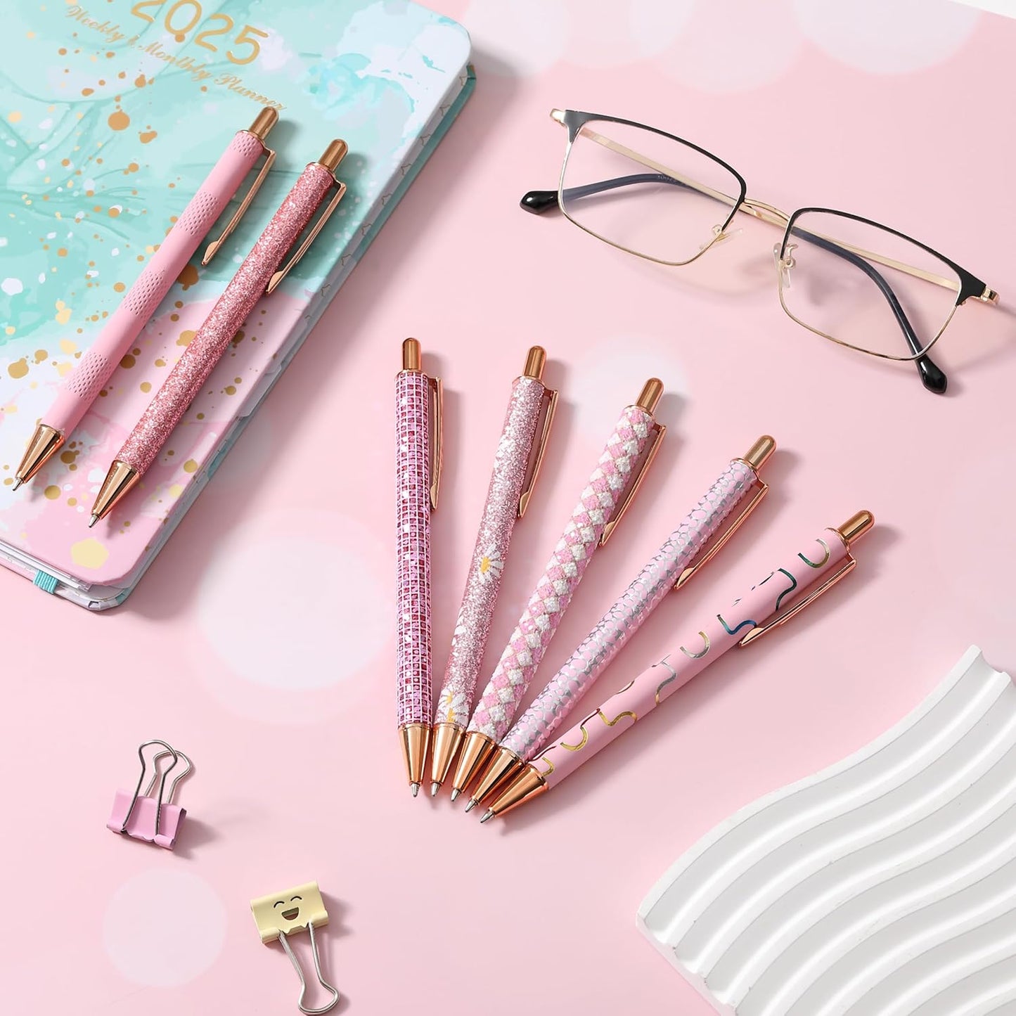 Mr. Pen- Fancy Pens for Women, Pink Paradise, 7 Black Ink Ballpoint Pens with 10 Refills, 1.0mm, Cute Pens for Journaling, Mother's Day