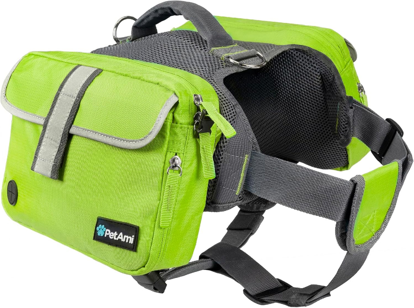 PetAmi Dog Backpack for Medium Large Dogs, Dog Saddle Bag for Dogs to Wear, Harness Saddlebag with Reflective Safety Side Pockets for Hiking, Camping, Vest Dog Pack for Travel (Green, Medium)