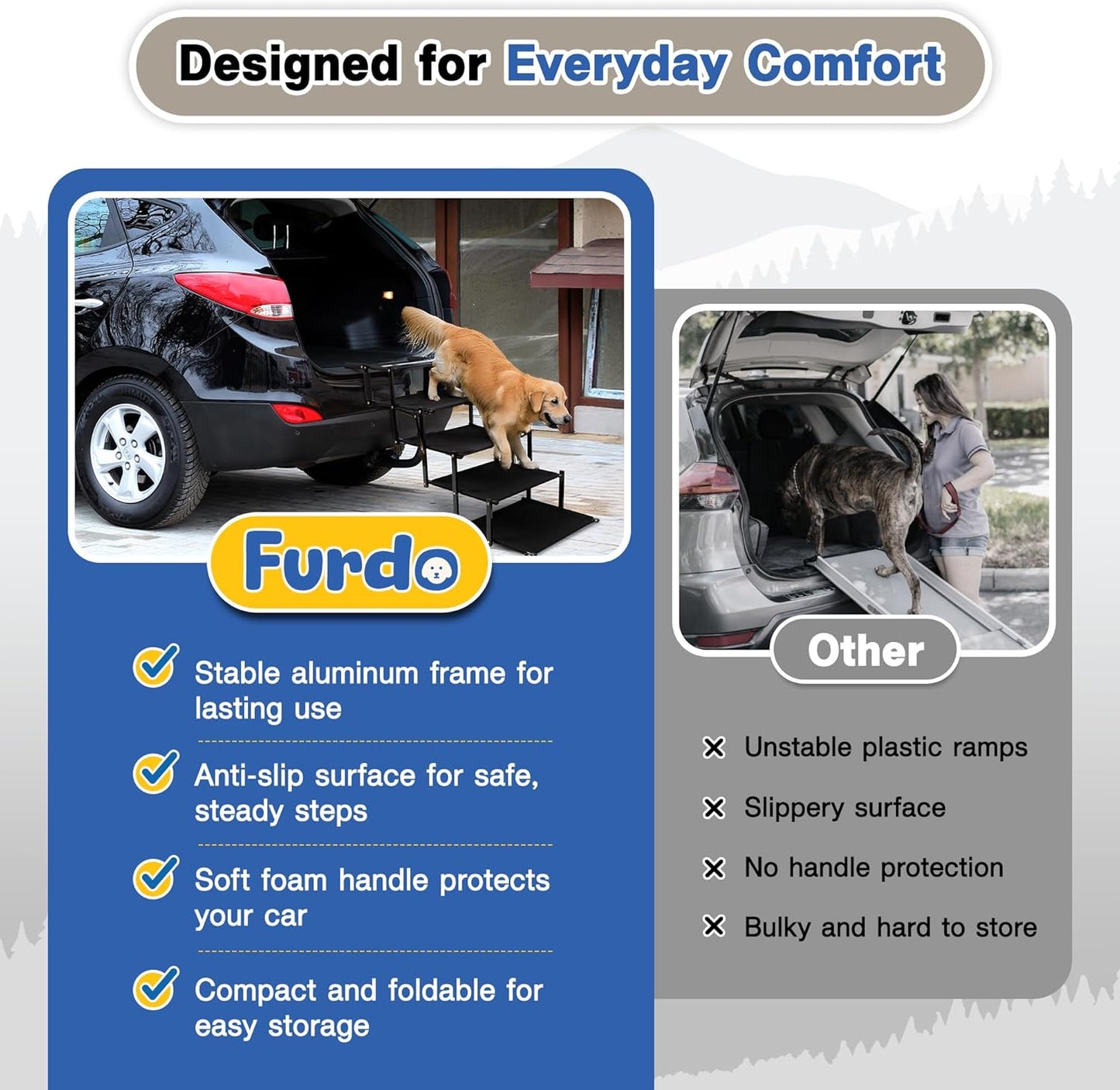 Dog Stairs for Large Dogs, for Medium Dogs, Foldable Dog Ramp for Car & SUV, Steps for Bed, Wide Non-Slip Pet Steps for Car Side Door, Truck & High Beds, Portable & Adjustable - 17" Wide