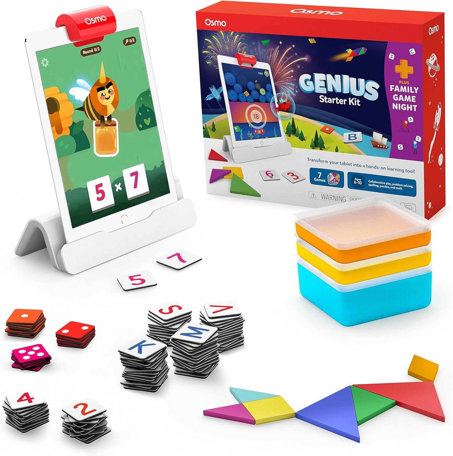 Osmo - Genius Starter Kit for iPad - 7 Educational Learning Games - Ages 6-10 - Math, Spelling, Creativity & More - STEM Toy Gifts for Kids, Boy & Girl - Ages 6 7 8 9 10 Base Included (7 Games, iPad)