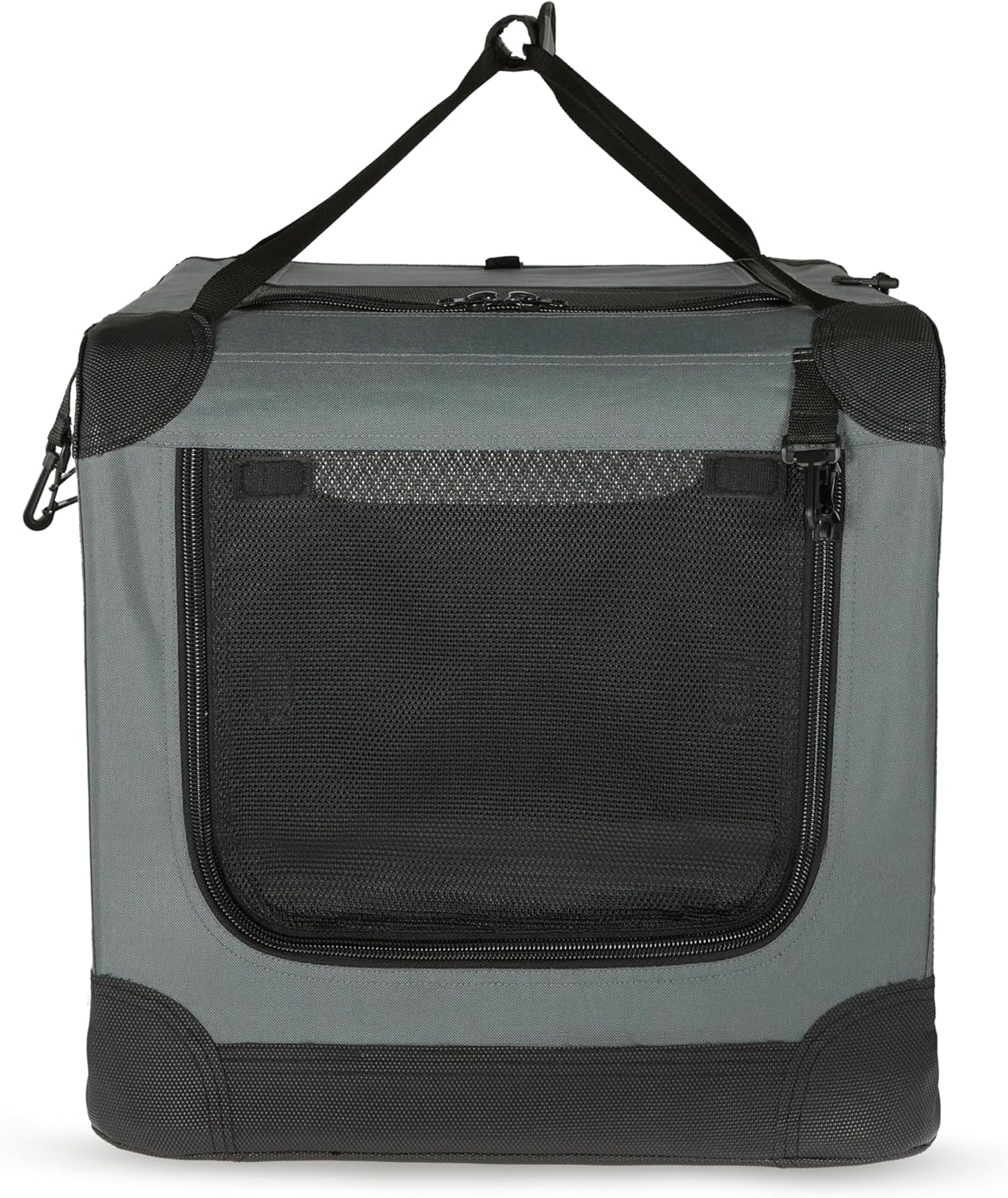 Amazon Basics 4-Door Portable Folding Soft Dog Crate, Collapsible Travel Kennel for Cat, Dog, and Other Small Animals, Pop Up with Easy Transportation, Grey, M 30" x 21" x 21"