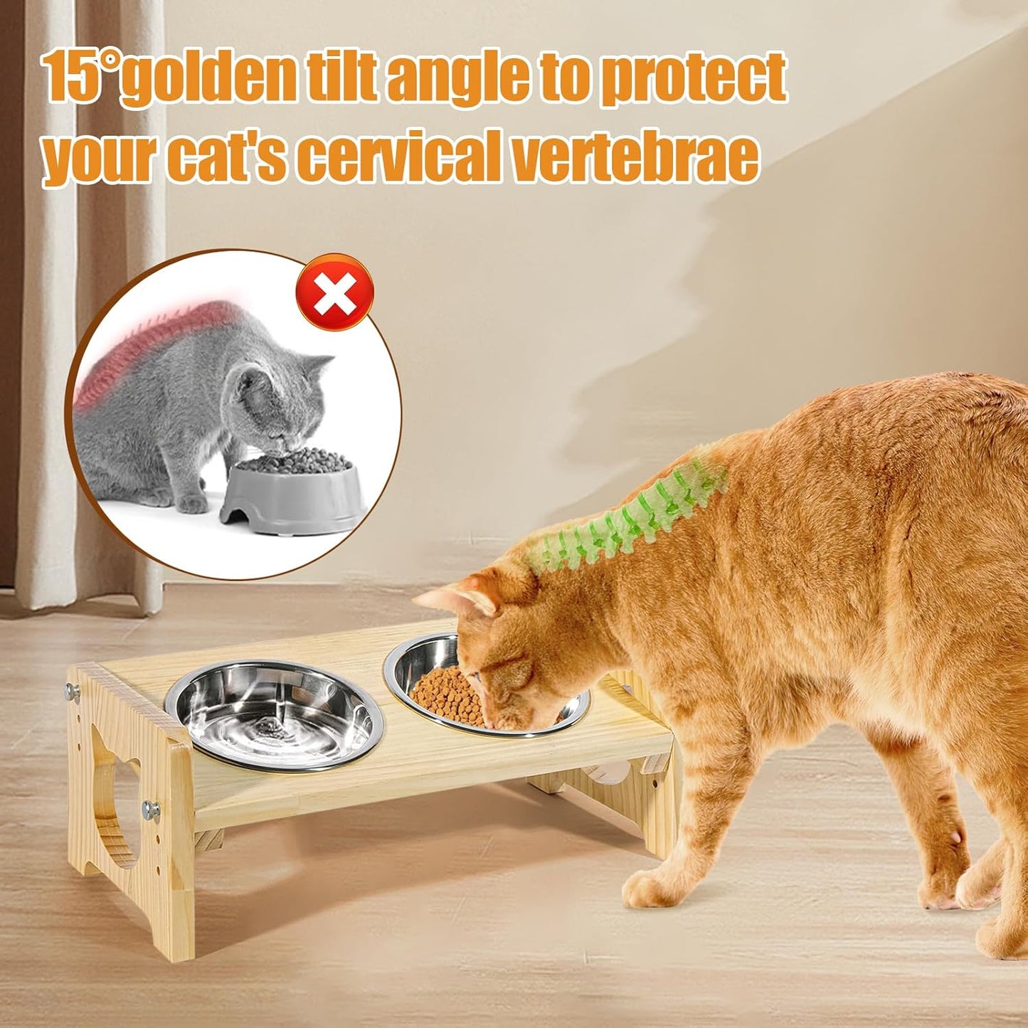 Upgraded Elevated Cat Food and Water Bowl Set, Raised Kitten Bowls for Indoor, Cats Dishes for Feeding & Watering