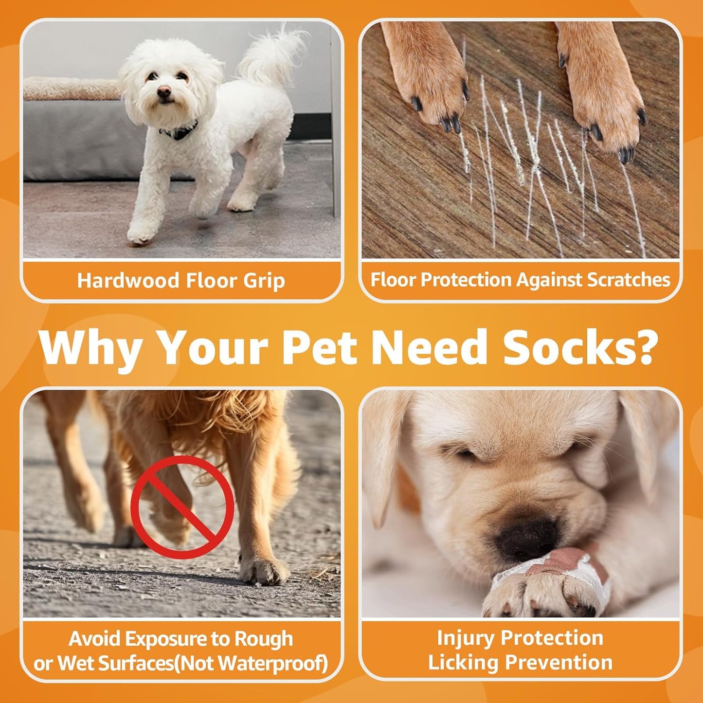 Non Slip Dog Socks to Prevent Licking Paws - Strong Traction for Hardwood Floors, Senior Dogs, Paw Protector, Prevent Scratching, Double Sides Anti Slip Dog Socks - Size Large