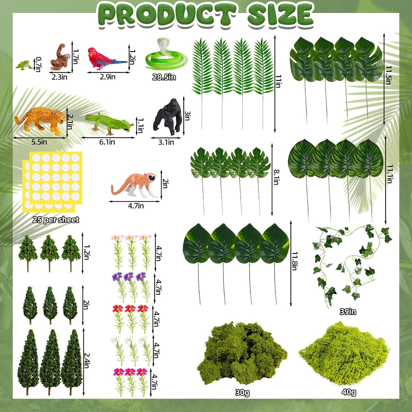 Warmtree 57 Pcs Rainforest Diorama Kit Forest Animals Figures Assorted Creatures Rainforest Diorama Supplies Animals Model Trees for Rainforest Cake Topper Birthday Party DIY Craft Projects