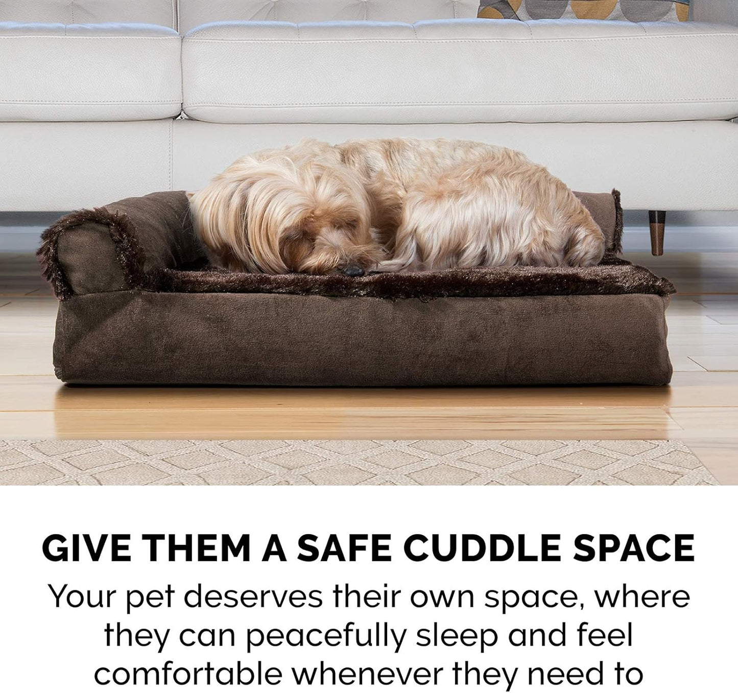 FurHaven Orthopedic Dog Bed for Large Dogs, L-Shaped Chaise Mattress, Egg Crate with a Solid Orthopedic Foam Base for Joint Support, Removable Washable Cover, Jumbo XL, Plush & Velvet, Sable Brown