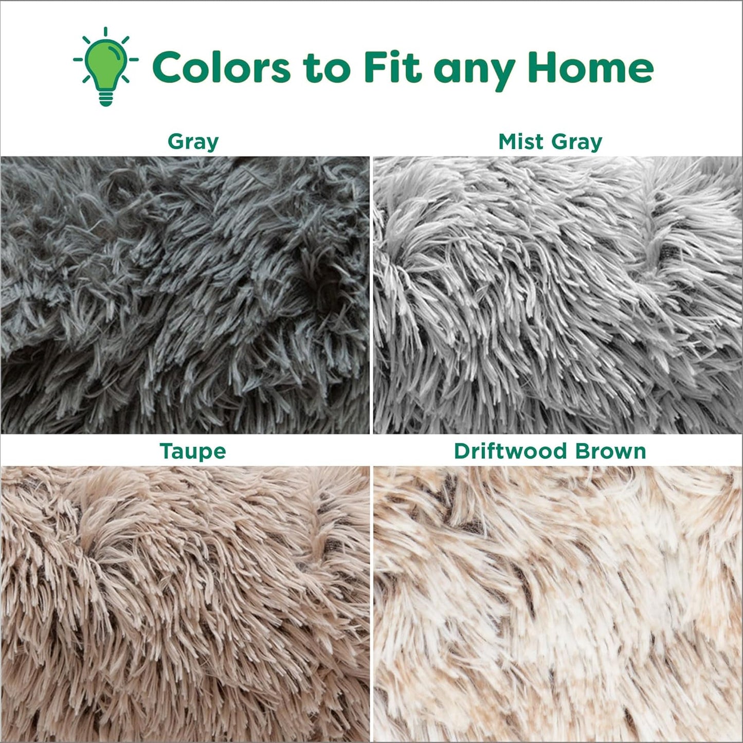 Furhaven 36" Round Calming Donut Dog Bed for Large/Medium Dogs, Refillable w/ Removable Washable Cover, For Dogs Up to 75 lbs - Shaggy Plush Long Faux Fur Donut Bed - Taupe, Large