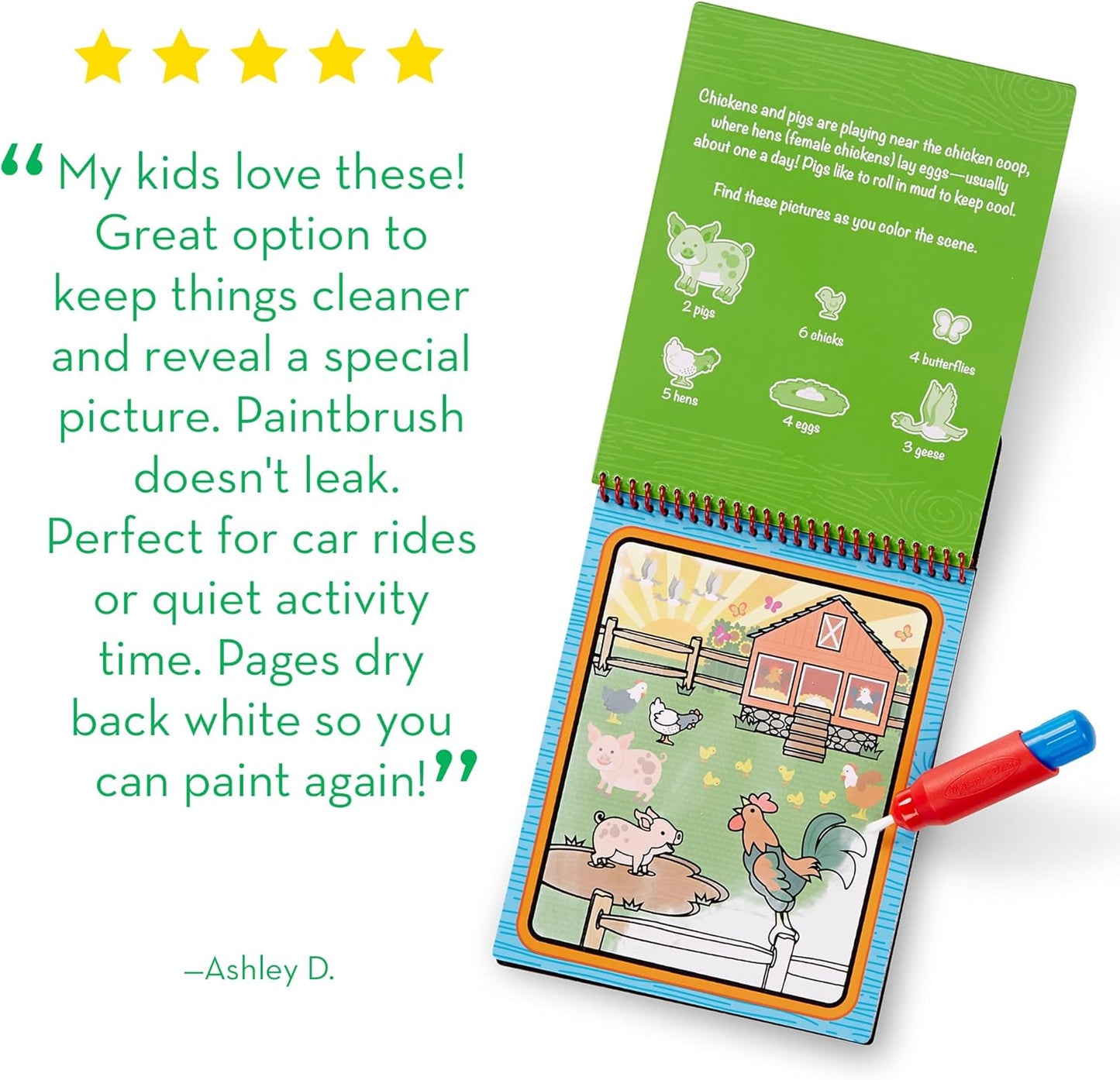 Melissa & Doug Water Wow! Mess Free Coloring Book, Reusable Water-Reveal Activity Pad, On The Farm, Travel Toys, Party Favors, for Toddlers & Kids Ages 3+