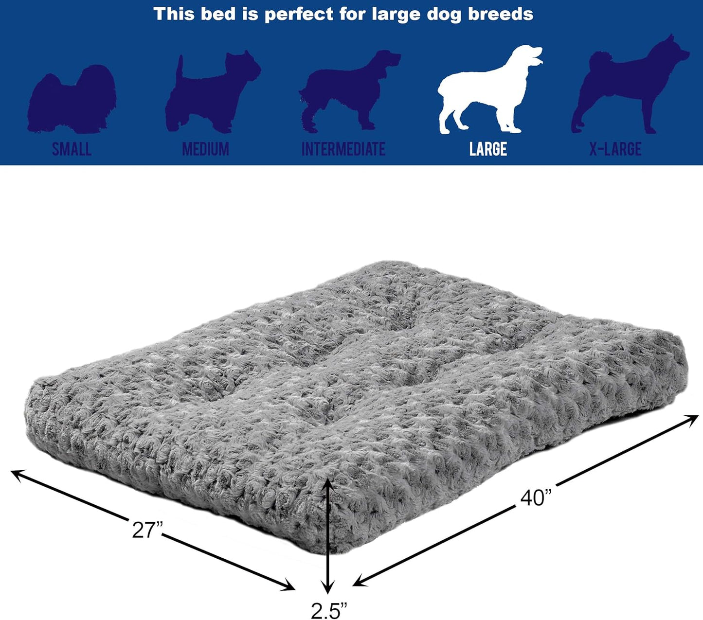 MidWest Homes for Pets Large QuietTime Deluxe Gray Ombre Swirl Plush Pet Bed, Machine Washable, Non-Skid Bottom, Soft Crate Mat for 42-inch Crates