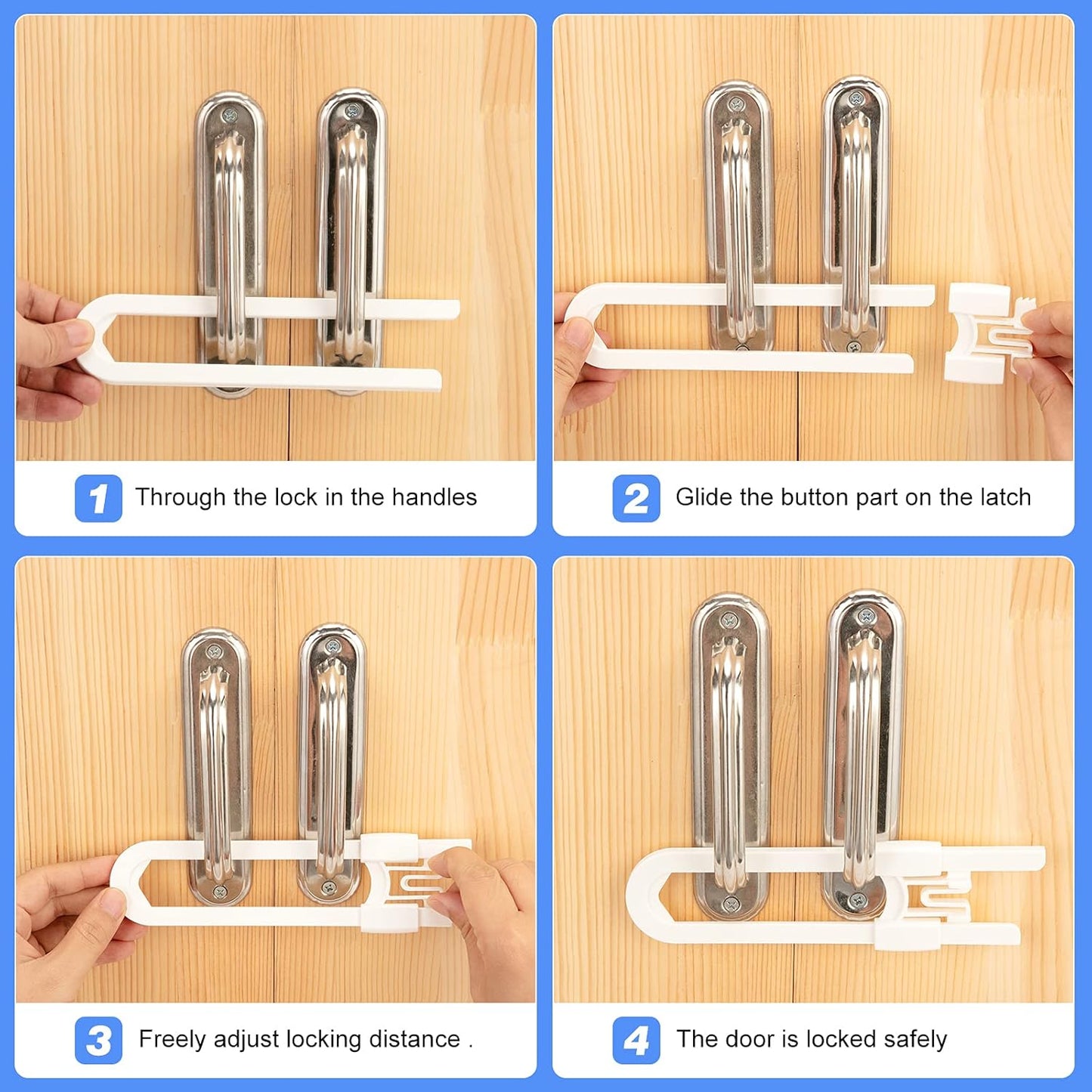Vmaisi 8 Pack Baby Sliding Cabinet Locks - Adjustable U Shaped Child Safety Locks,Childproof Latches for Kitchen Bathroom Storage Cupboards Doors, Handles and Knobs White