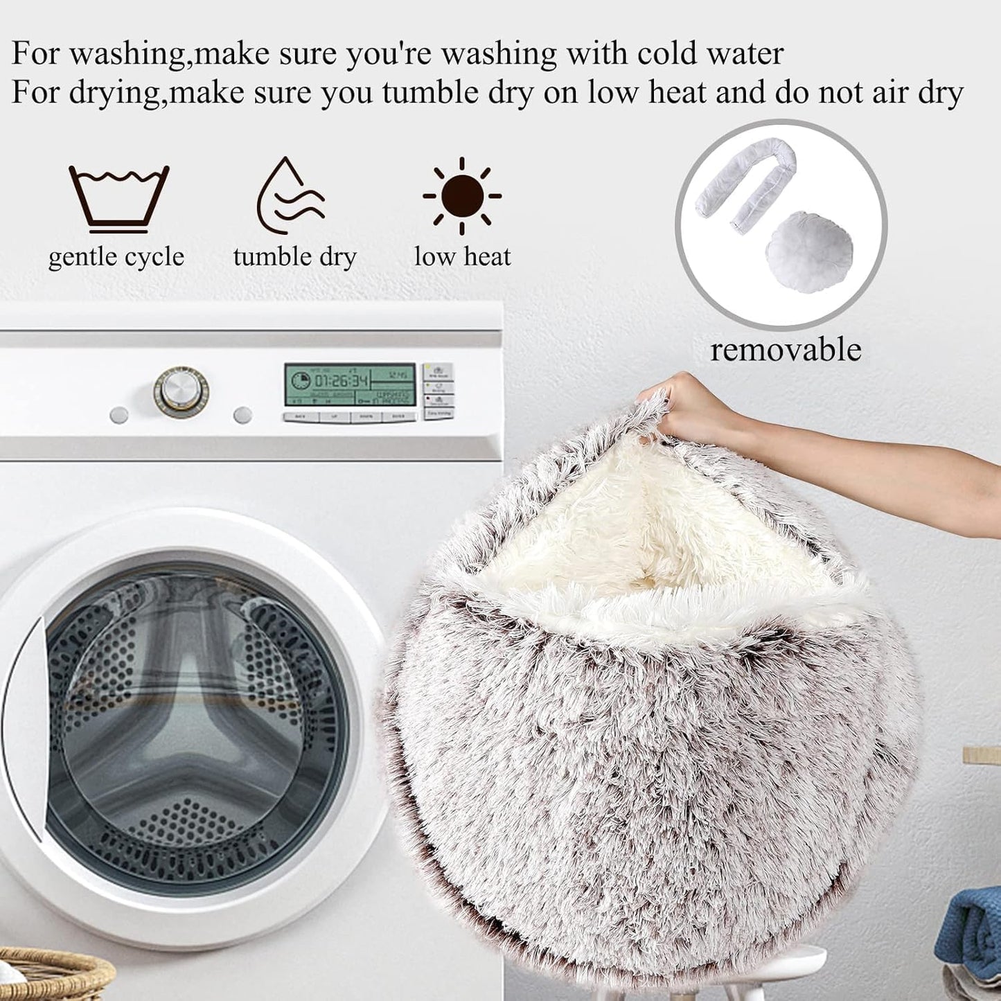 Keep Warm Lapcatz Nest Bed, Cat Bed Round Fluffy Hooded Cat Bed Cave, Anti-Slip Bottom and Machine Washable,Removable Washable Round Beds for Small Medium Pets (Coffee,Medium)