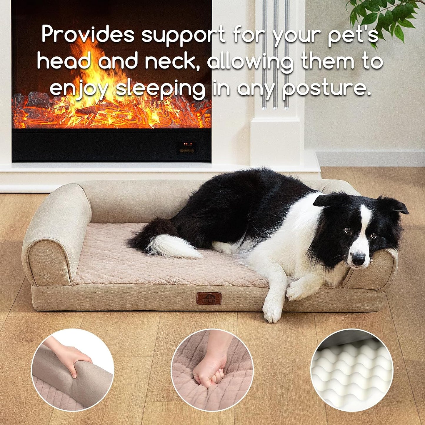 Hollypet Orthopedic Dog Bed for Large Dogs, Supportive Foam Dog Pet Couch with Removable Washable Cover and Non-Slip Bottom, Waterproof Lining Pet Sofa Bed, Khaki, L (36 * 26 * 8)